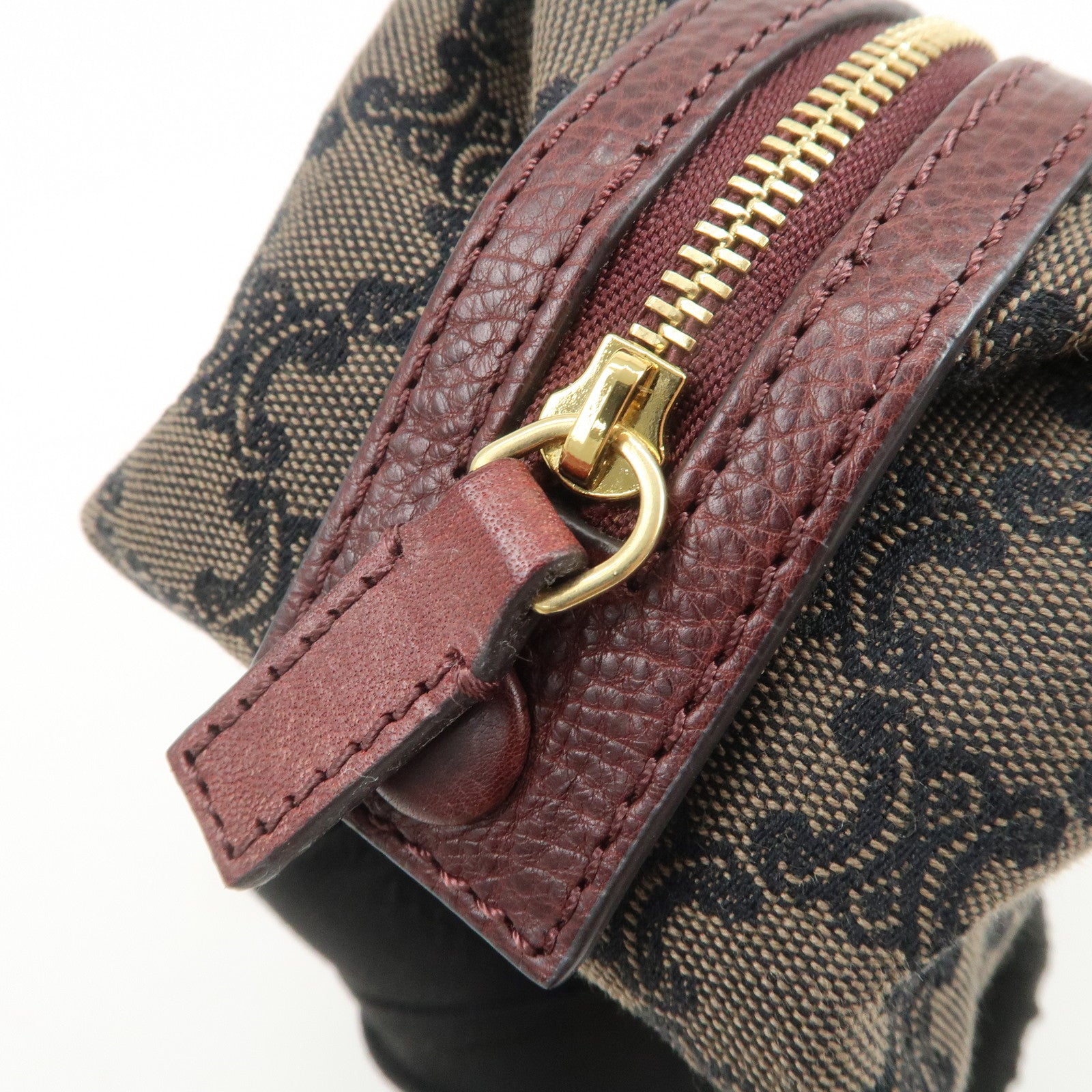 CELINE Macadam Canvas Leather Pouch Cosmetic Pouch Brown Wine Red