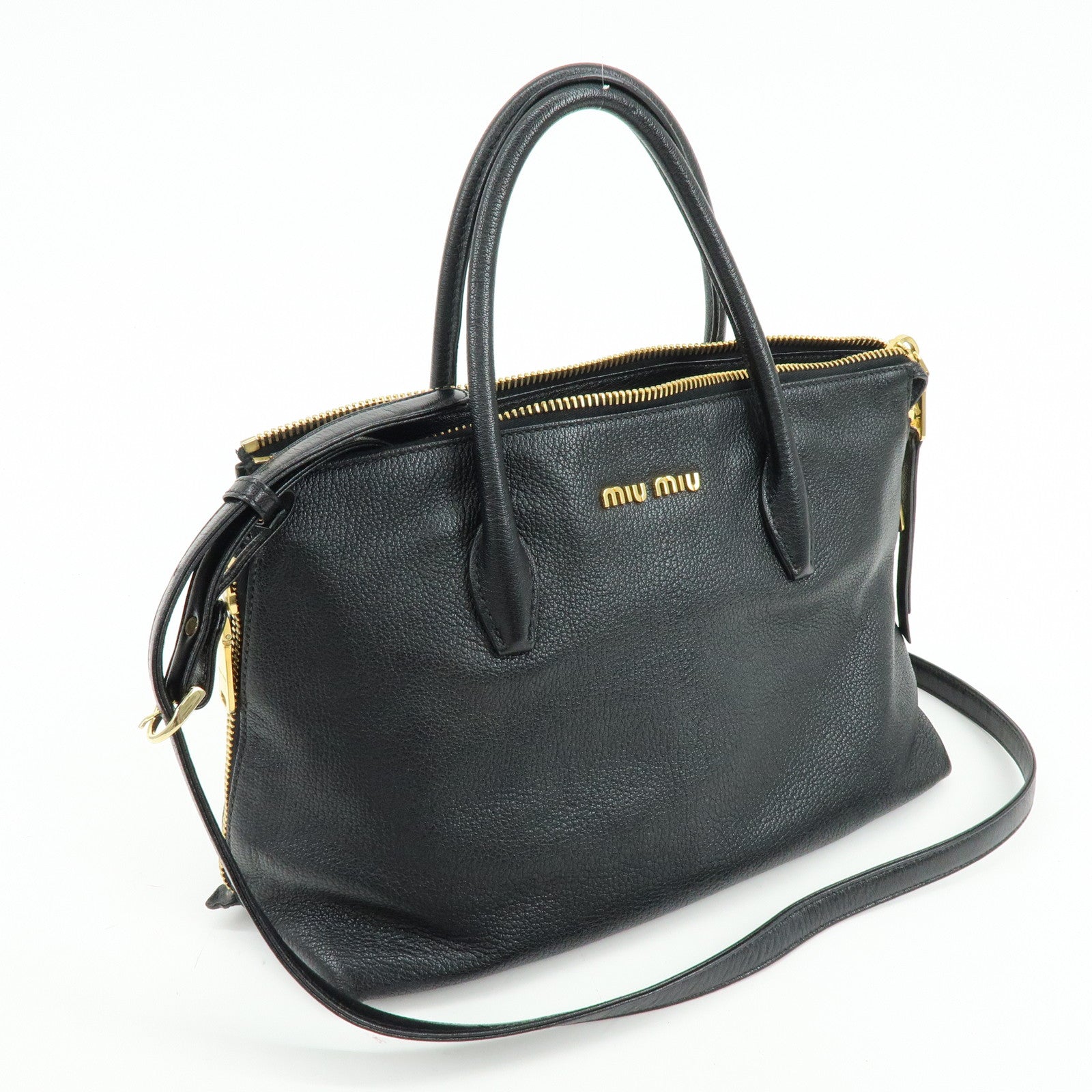 MIU MIU Leather 2Way Bag Hand Bag Shoulder Crossbody Bag Black