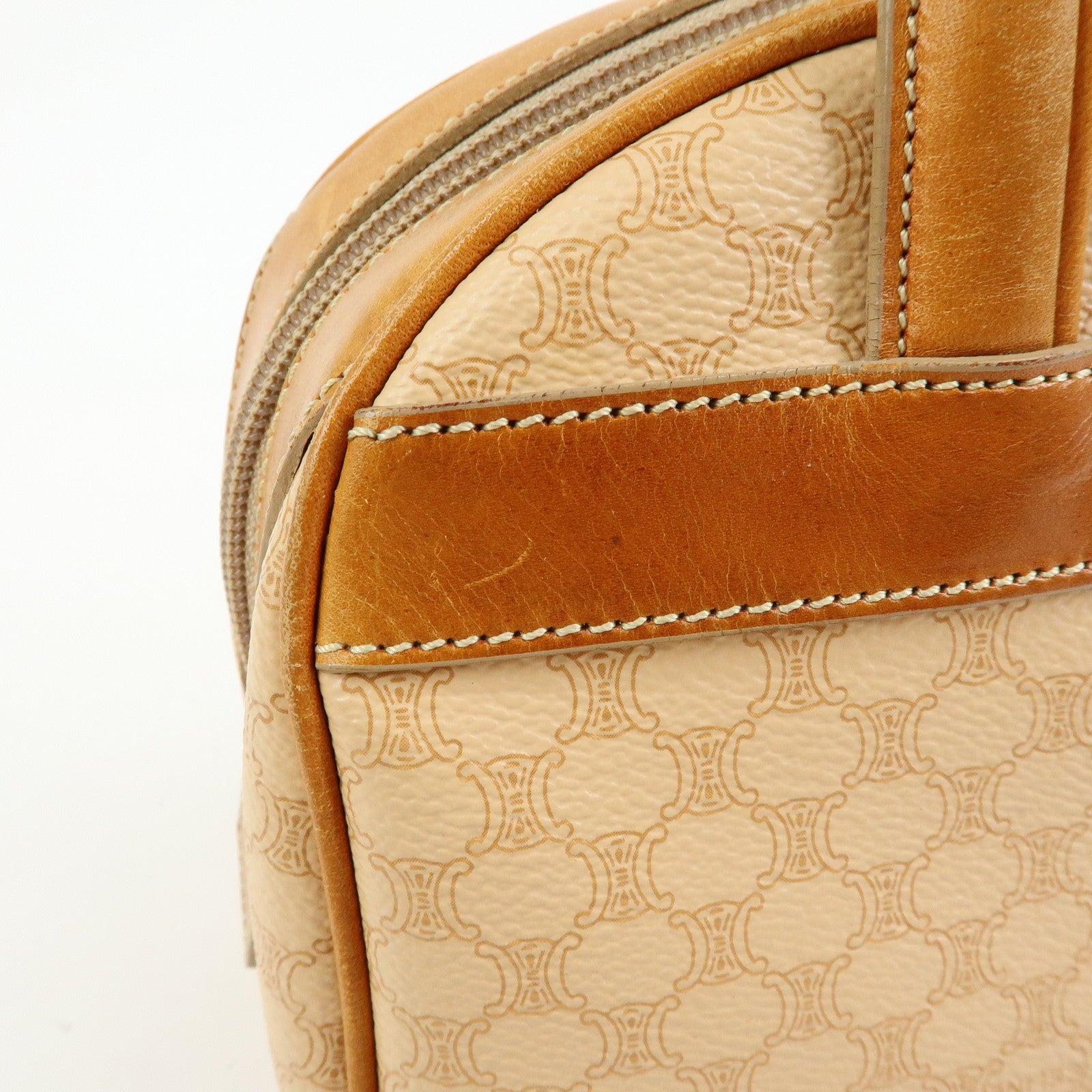 CELINE Macadam PVC Leather Hand Bag Boston Bag Beige Camel