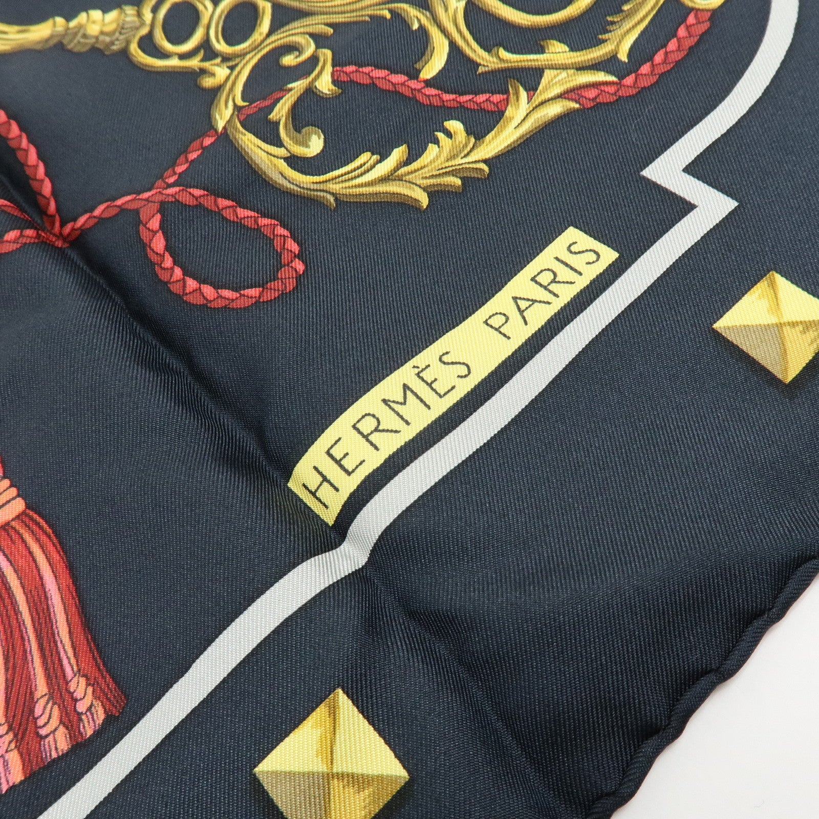HERMES Carre 90 Silk 100% Scarf LES CLES THE KEYS RARE Black