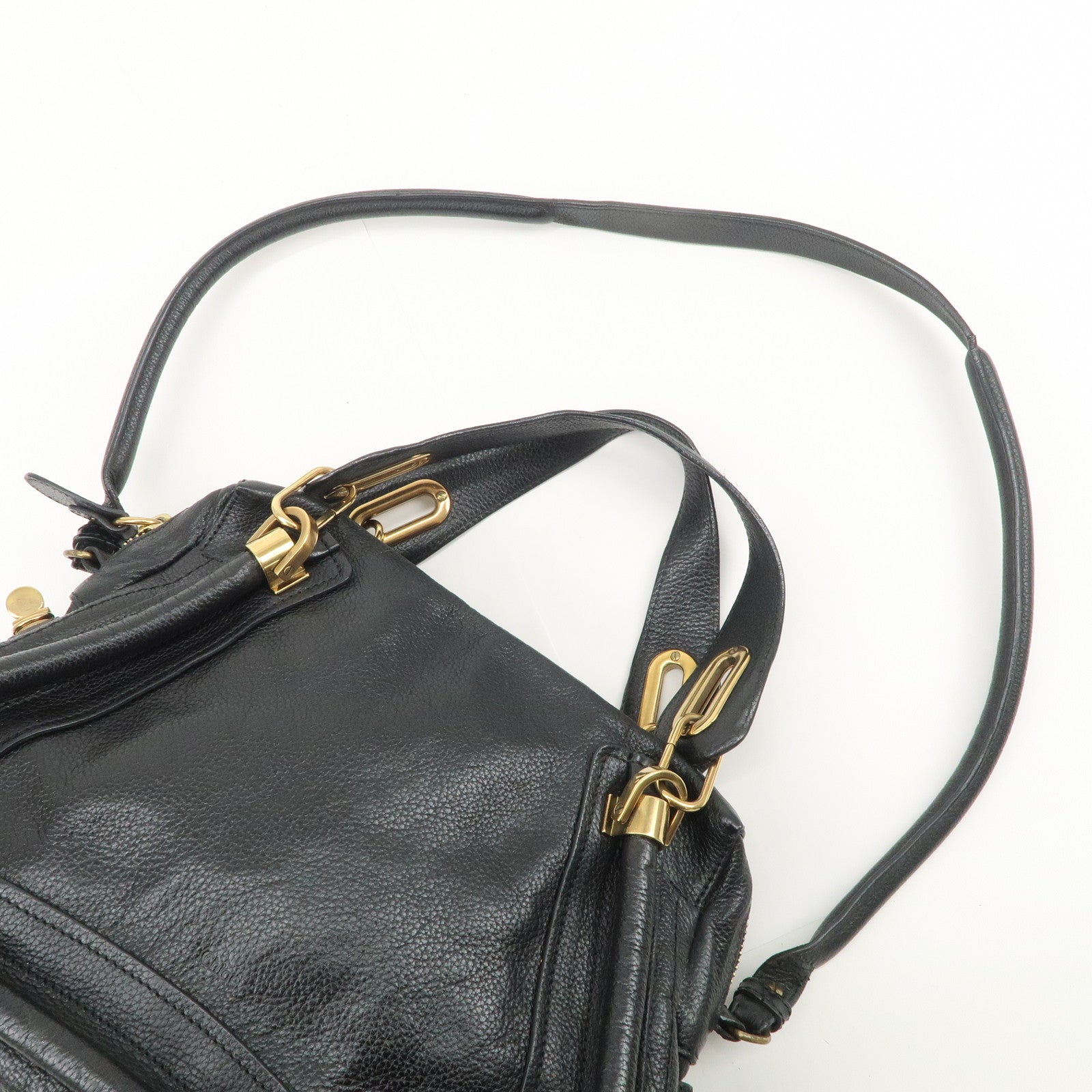 Chloe Paraty Logo Leather 2WAY Bag Shoulder Bag Hand Bag Black