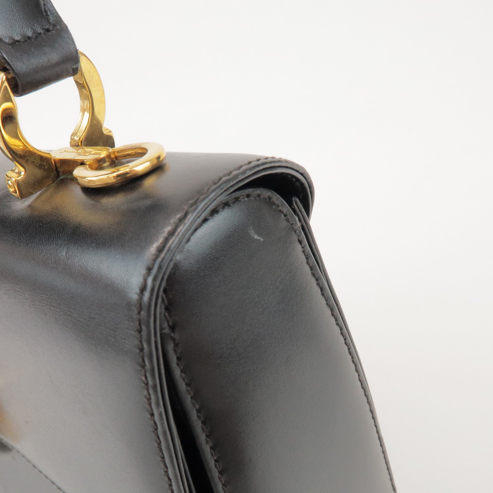 Ferragamo Gancini Calf Leather 2Way Bag Hand Shoulder Bag Black