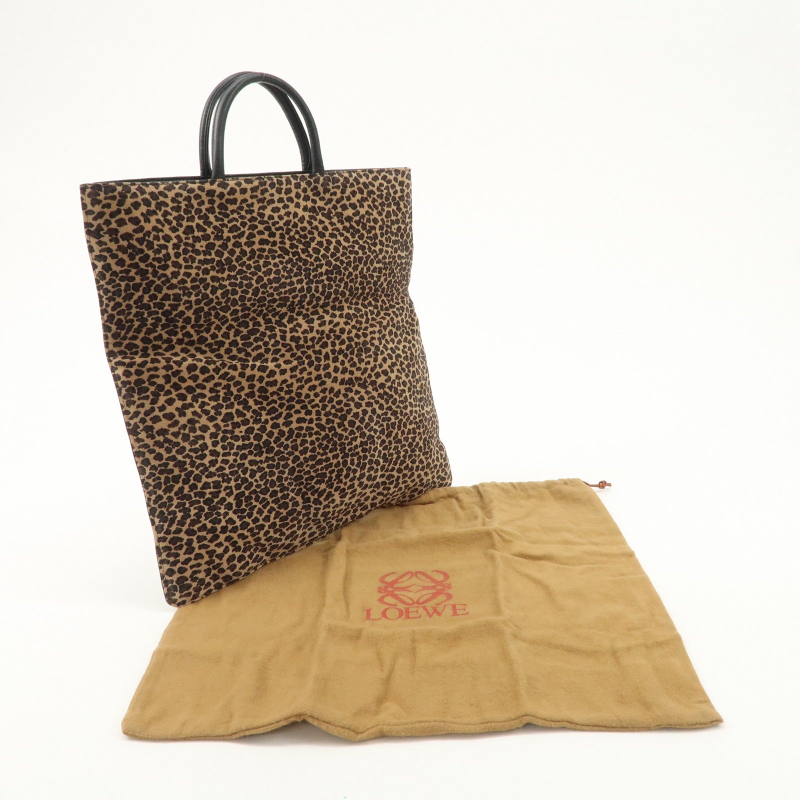 LOEWE Leather Tote Bag Hand Bag Leopard Brown Black Gold HDW Used