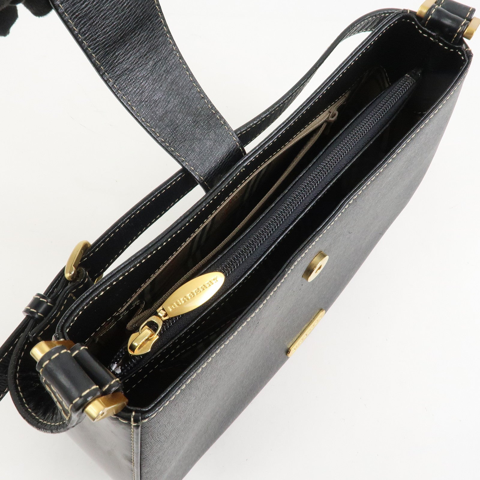 BURBERRY Leather Shoulder Bag Hand Bag Black Gold HDW