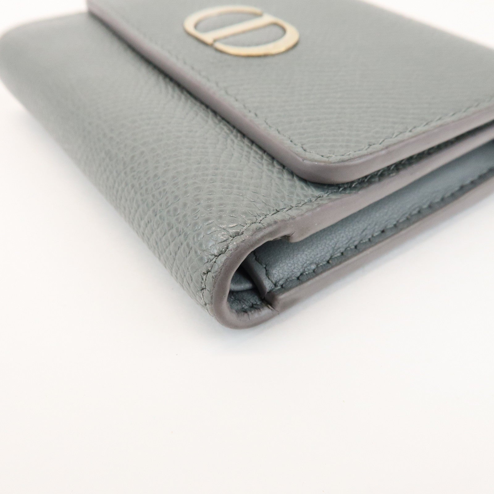 Christian Dior Montaigne Leather Compact Lotus Wallet Gray