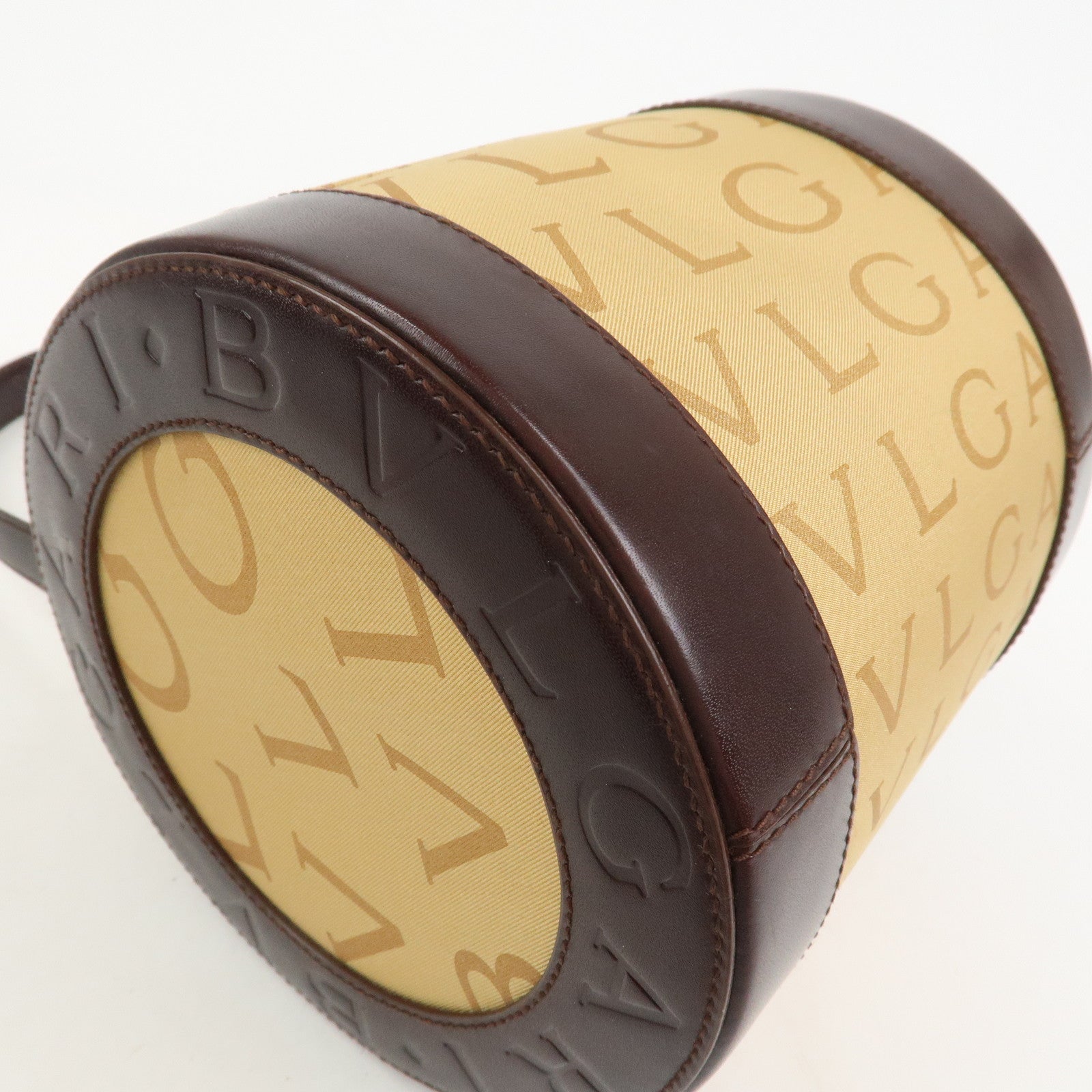 BVLGARI B-zero1Drum Leather Silk Shoulder Bag Hand Bag Beige Brown