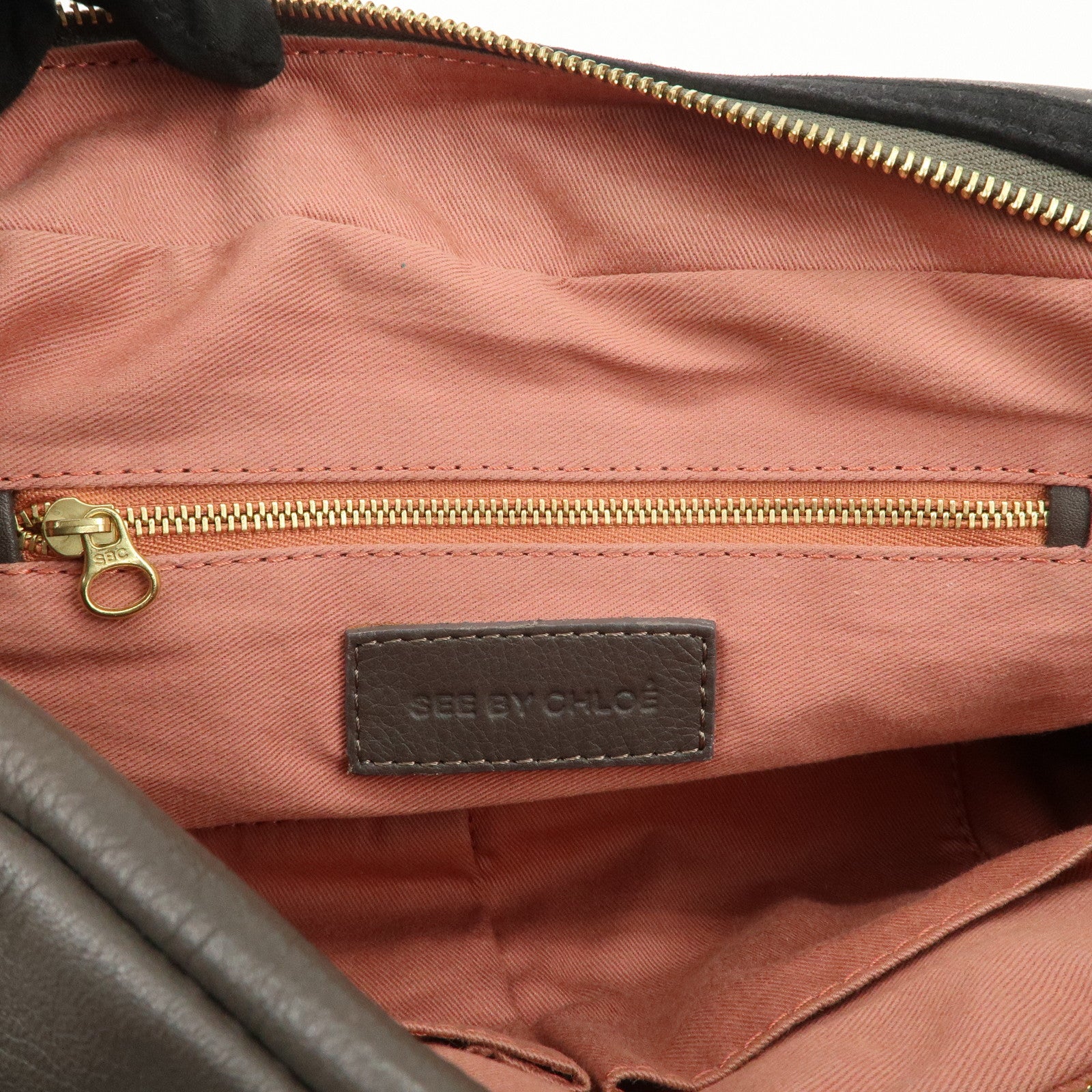 Chloe See by Chloe Leather Shoulder Bag Hand Bag Ribbon Brown