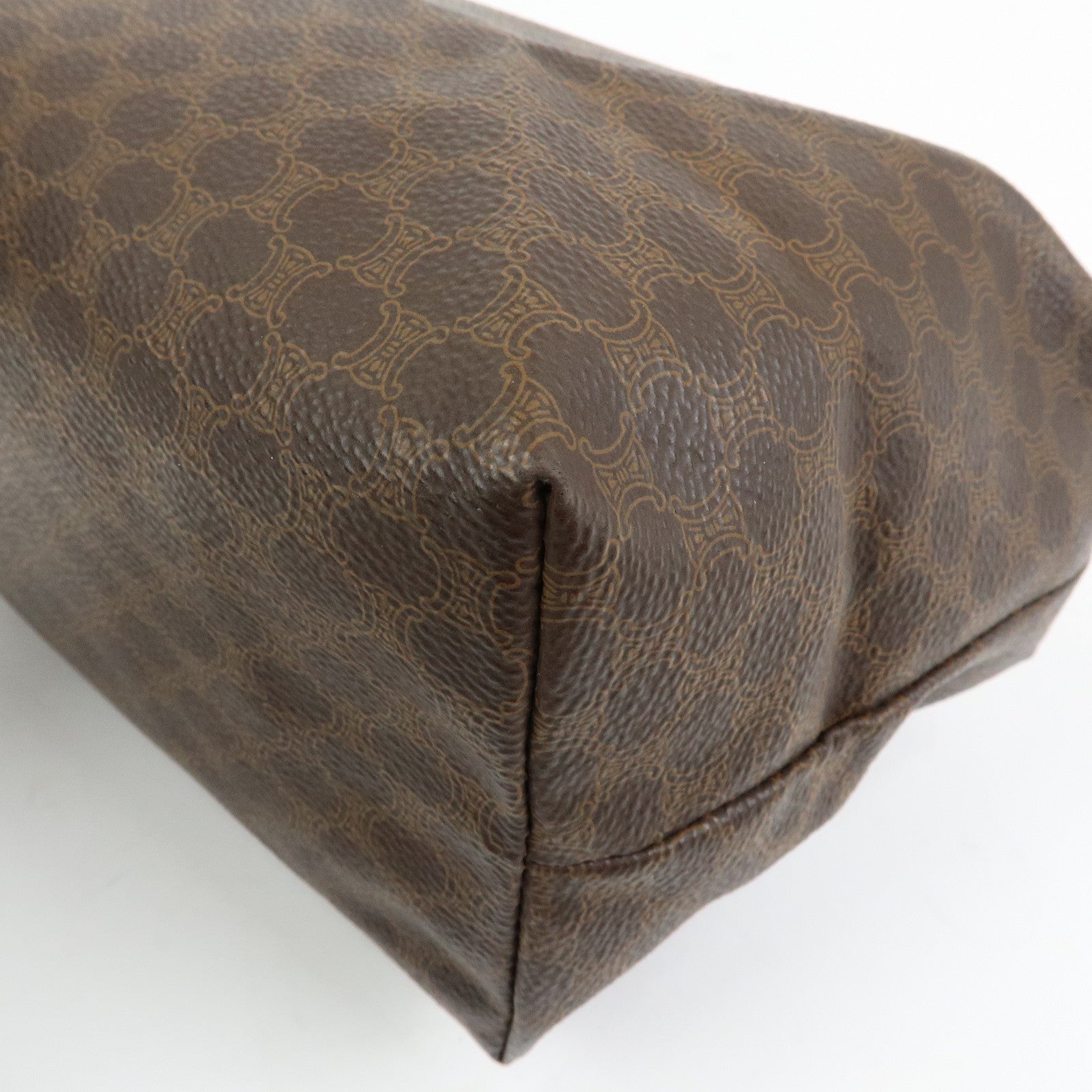 CELINE Macadam PVC Leather Hand Bag Pouch Brown
