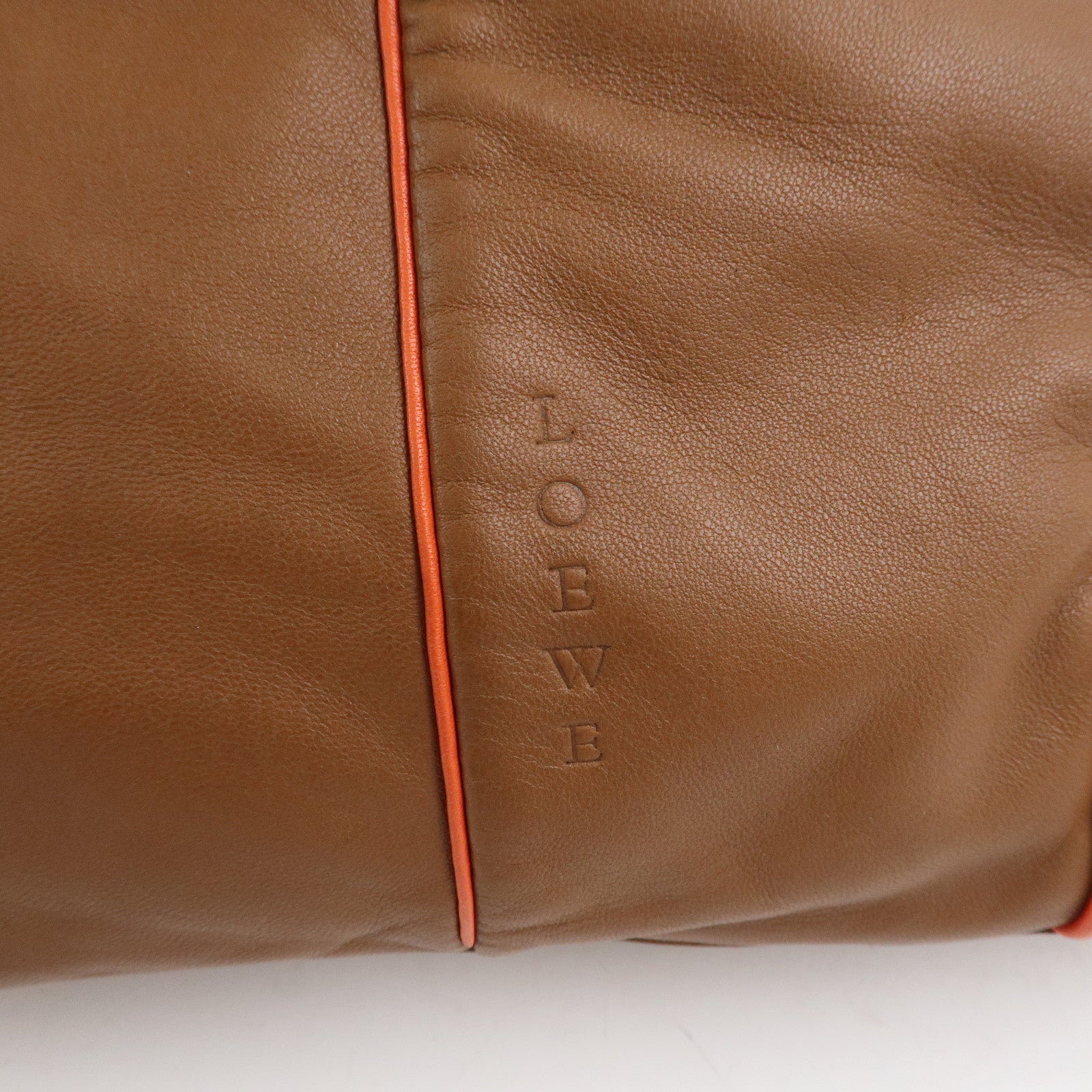 LOEWE Logo Nappa Leather Mini Hand Bag Boston Bag Brown