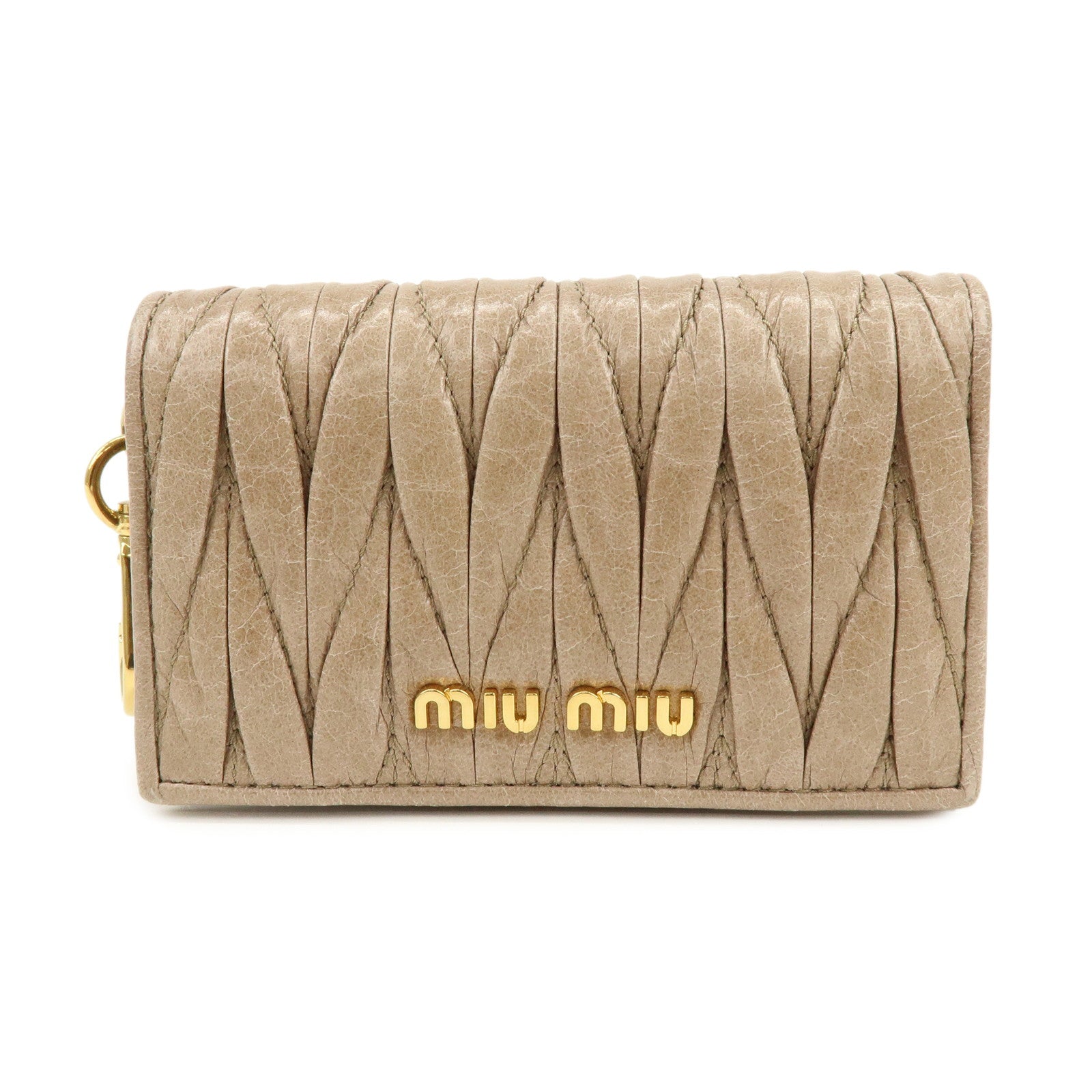 MIU MIU Matelasse Leather Card Case Card Holder Pink Beige 5MC407