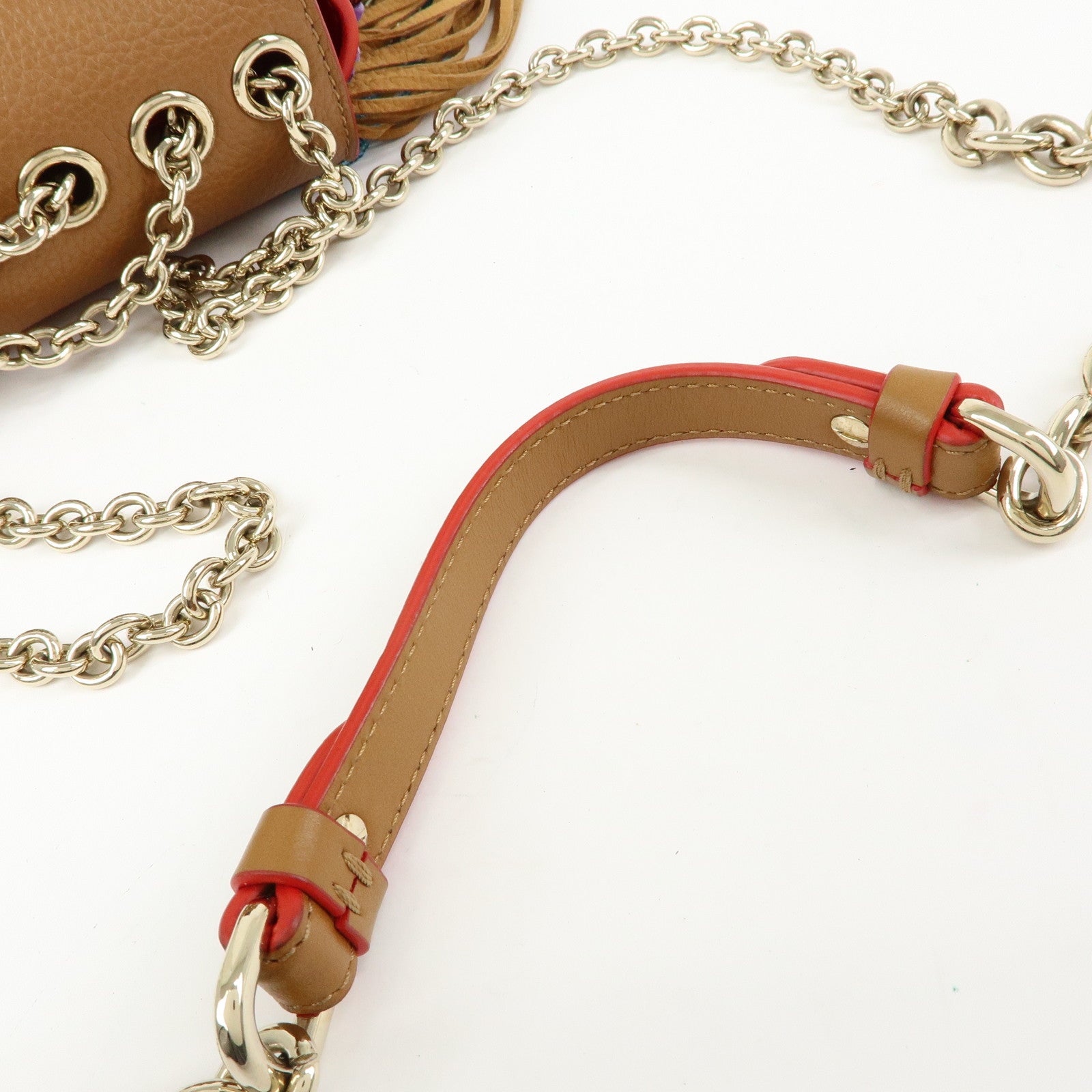 Christian Louboutin Leather Beaded Fringe Shoulder Bag Brown