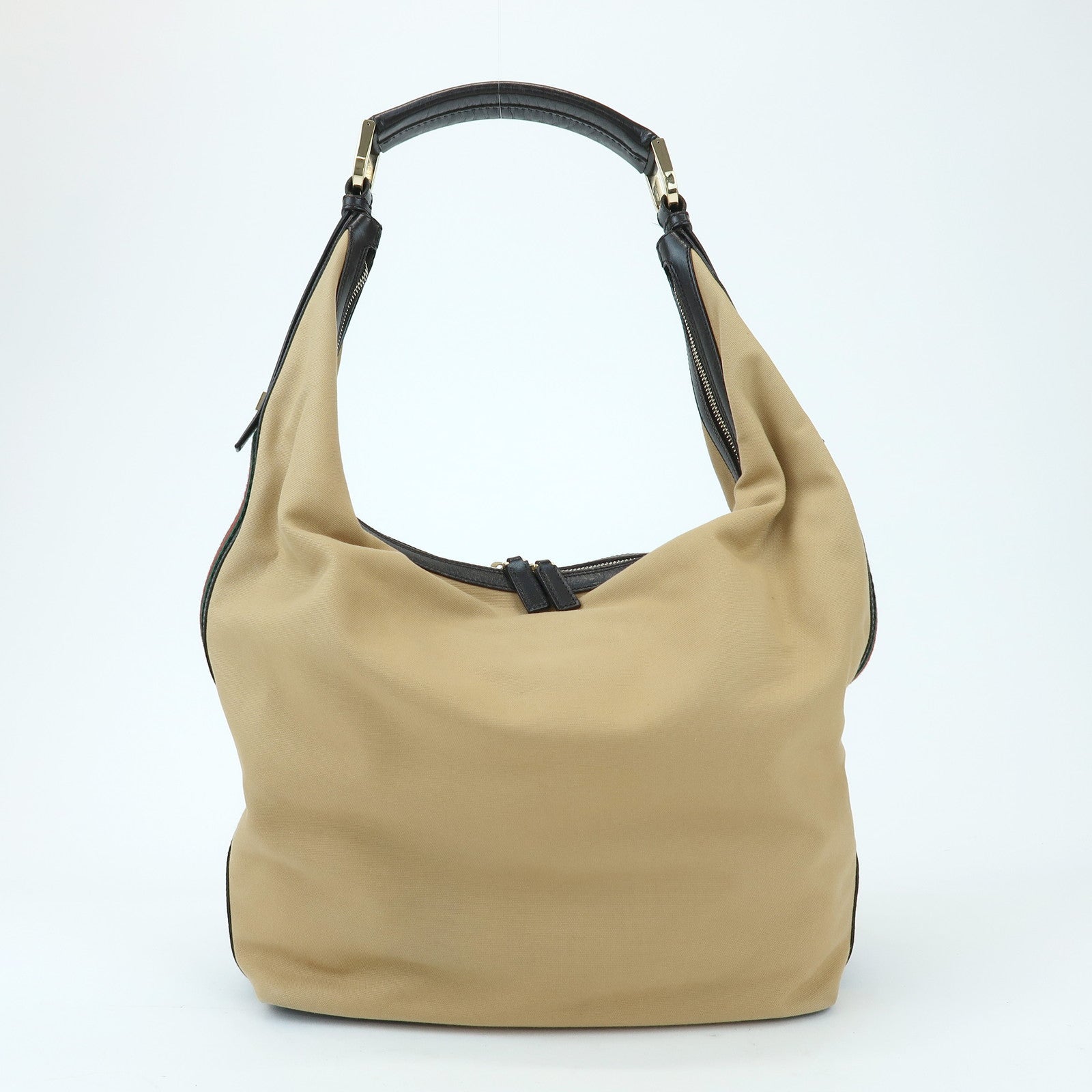 GUCCI Sherry Canvas Leather Shoulder Bag Beige Brown 001・4287