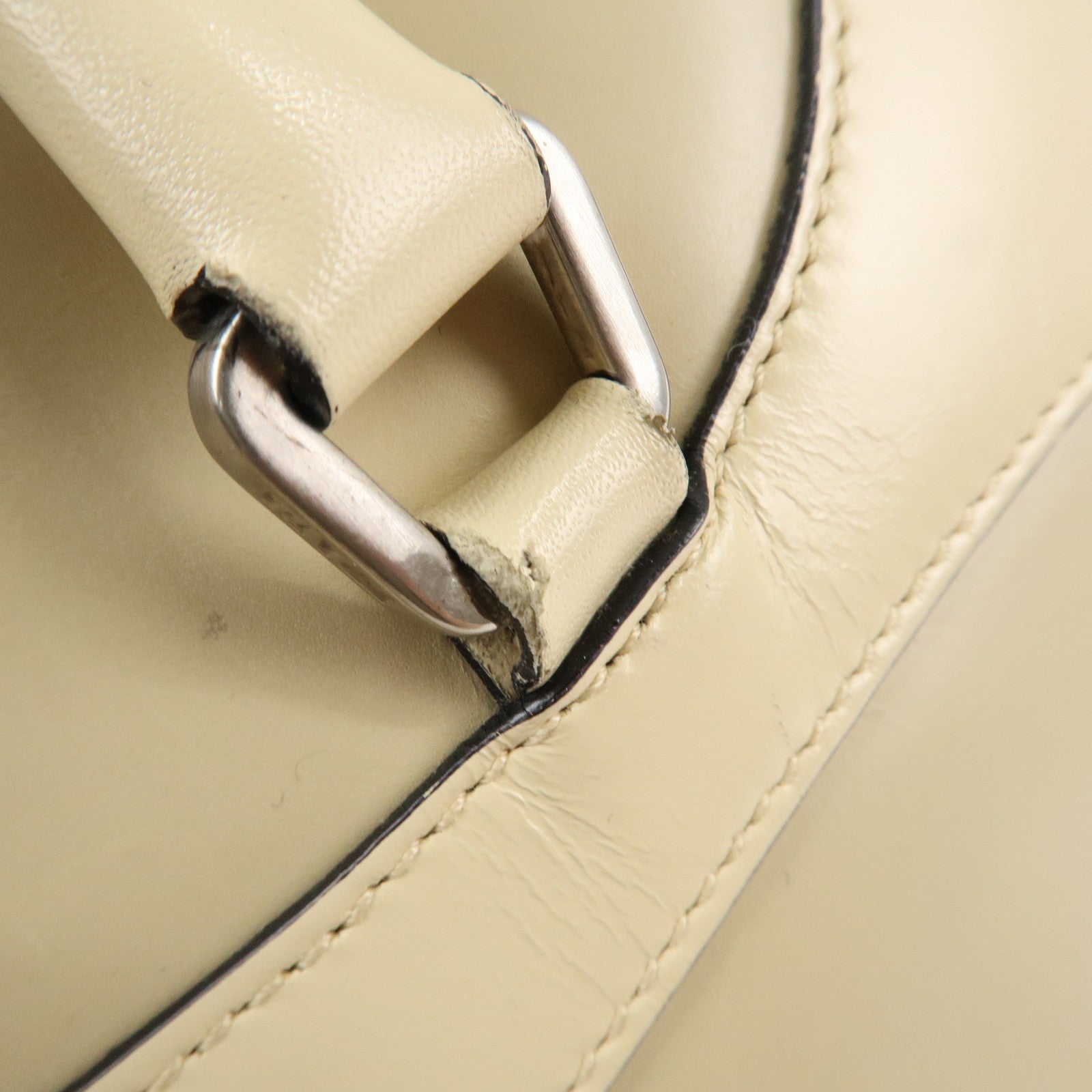 PRADA Leather Bowling Bag Boston Bag Ivory Silver Hardware BL0049 Used