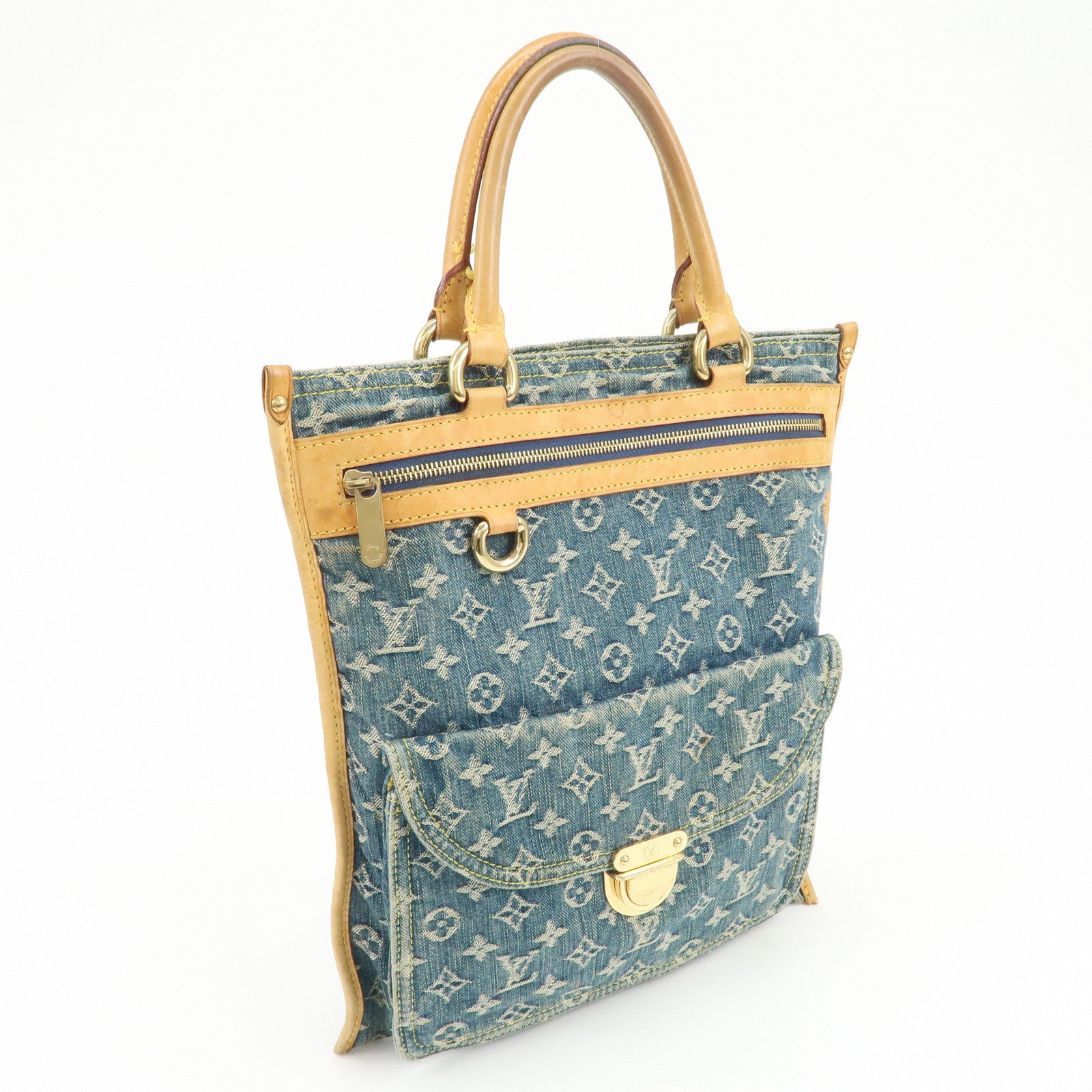 Louis Vuitton Monogram Denim Flat Shopper Tote Bag Blue M95018