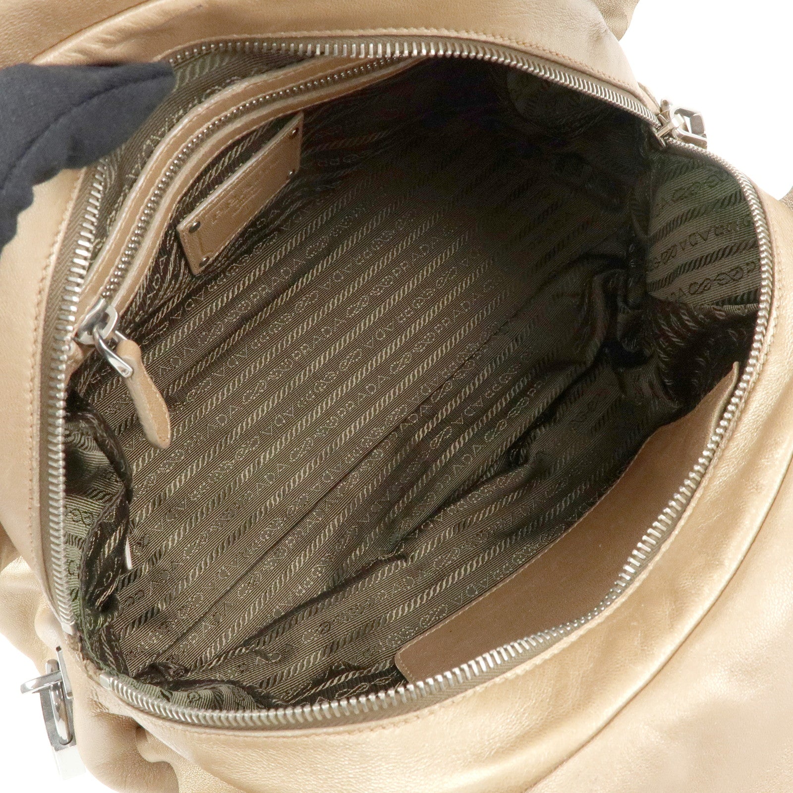 PRADA Frilled Leather Tote Bag Hand Bag Champagne Gold