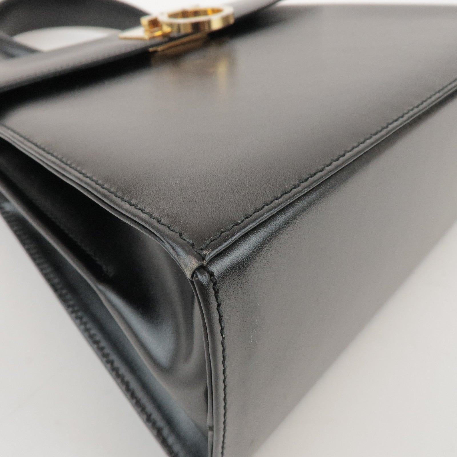 Ferragamo Gancini Calf Leather 2Way Bag Hand Shoulder Bag Black