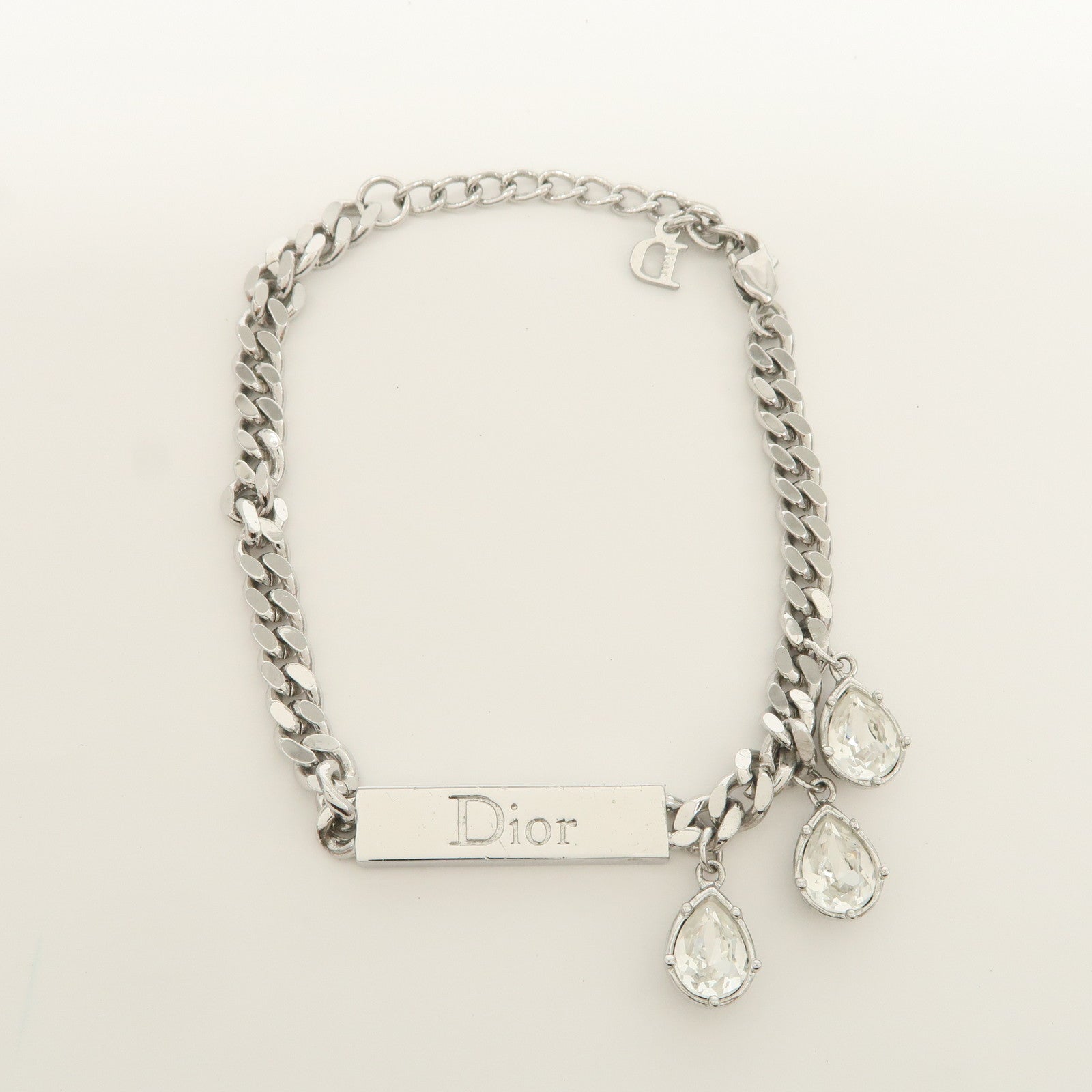 Christian Dior Teardrop shaped Rhinestone Metal Bracelet Silver