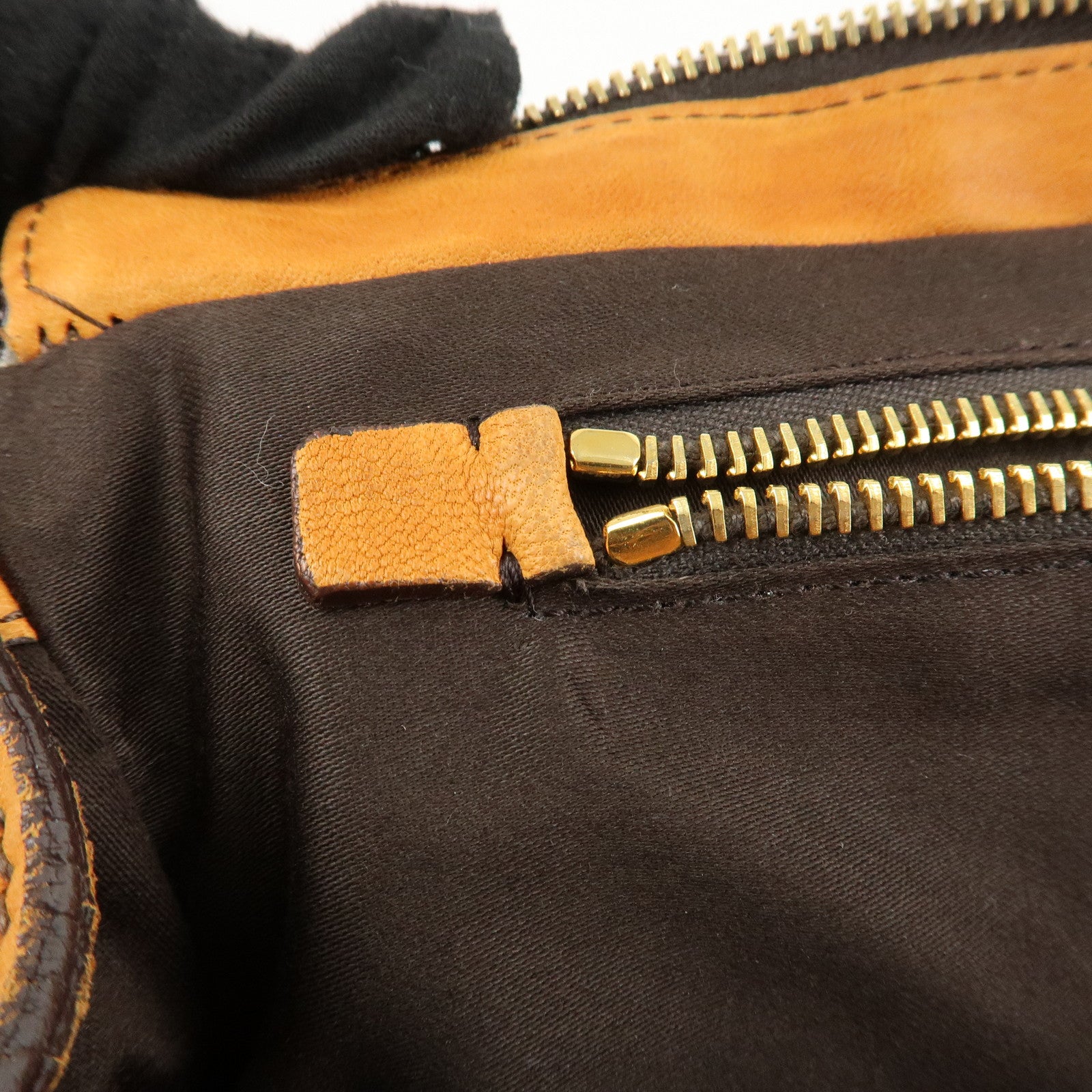 MIUMIU Logo Leather Shoulder Bag Boston Bag Hand Bag Gold HDW Brown Used