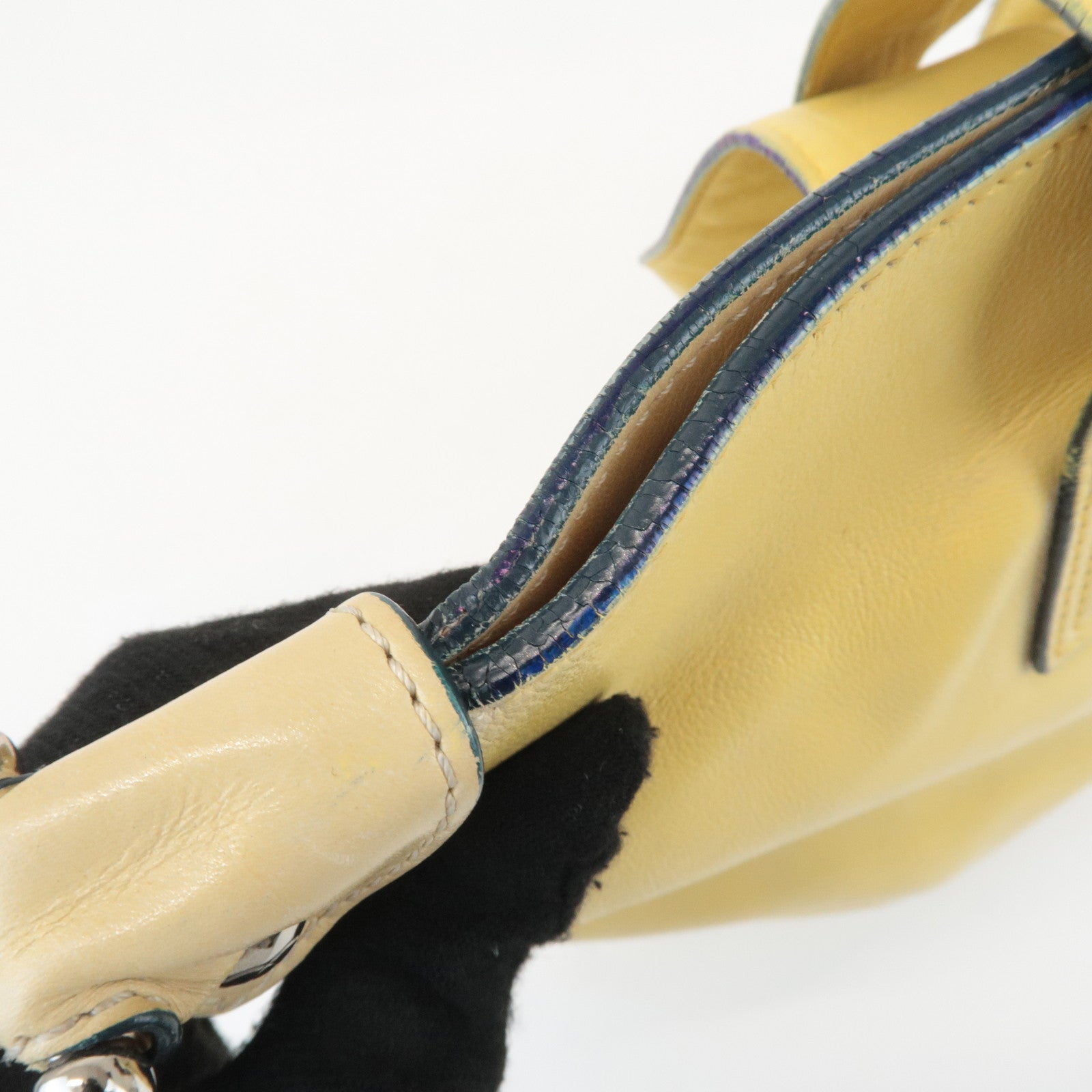 CHANEL COCO Mark Lamb Skin 2Way Bag Tote Bag Yellow Used