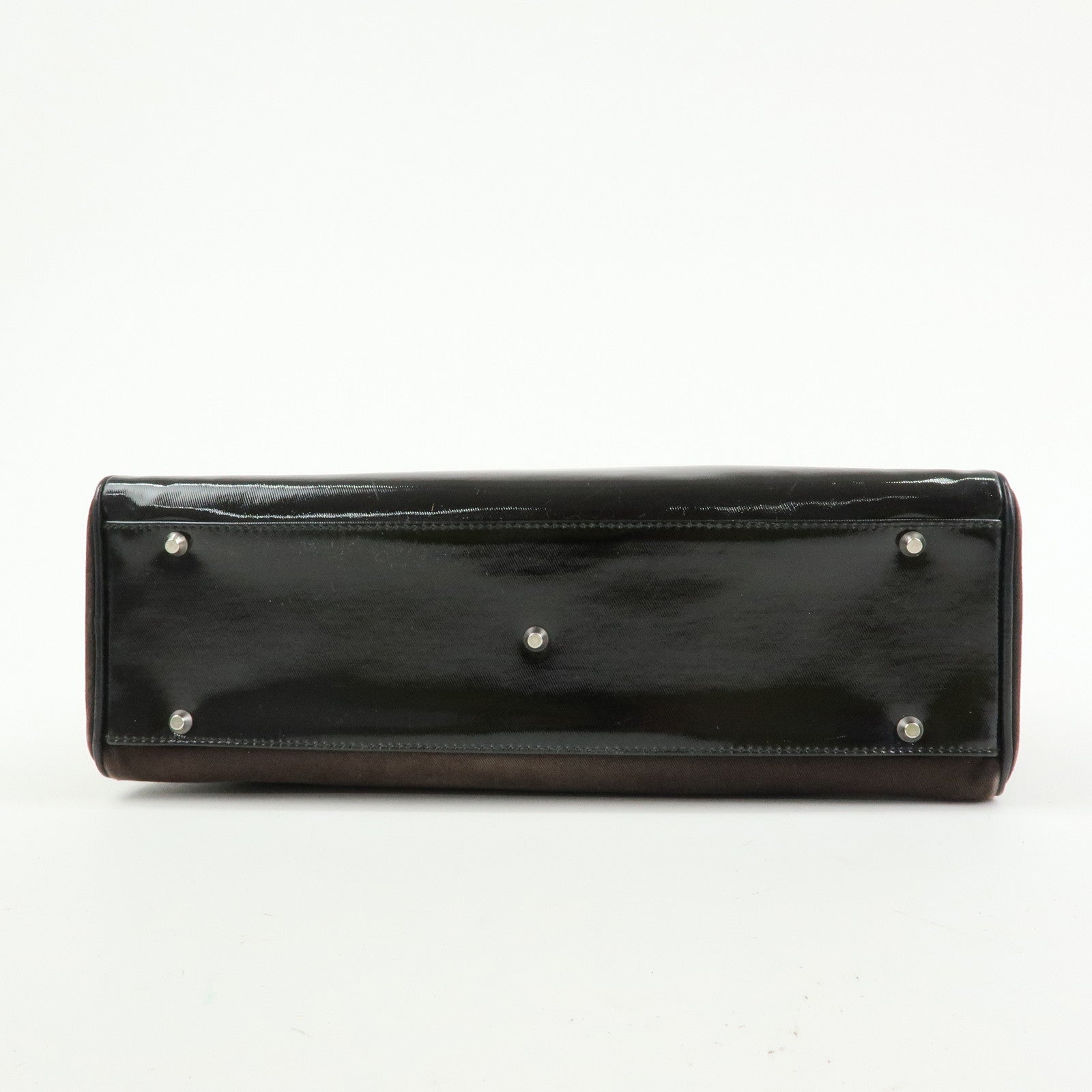 Christian Dior Canvas Patent Leather Boston Bag Hand Bag Brown