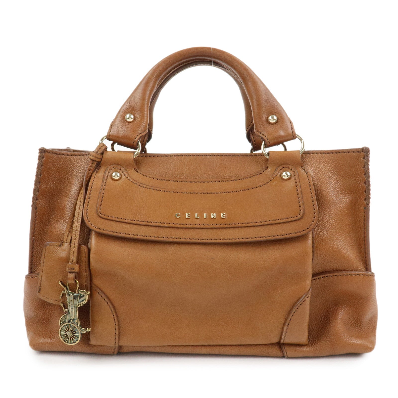 CELINE Logo Leather Boogie Bag Hand Bag Tote Bag Brown