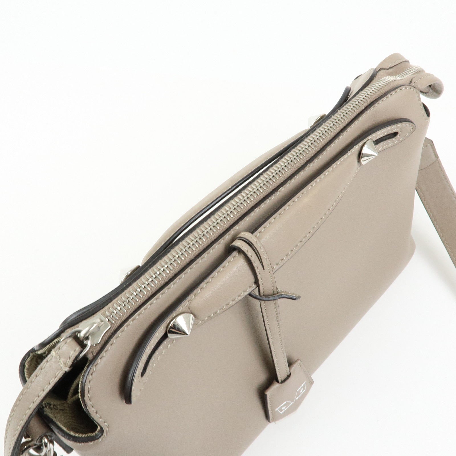 FENDI Bay The Way Leather 2Way Bag Shoulder Bag Greige 8BL124