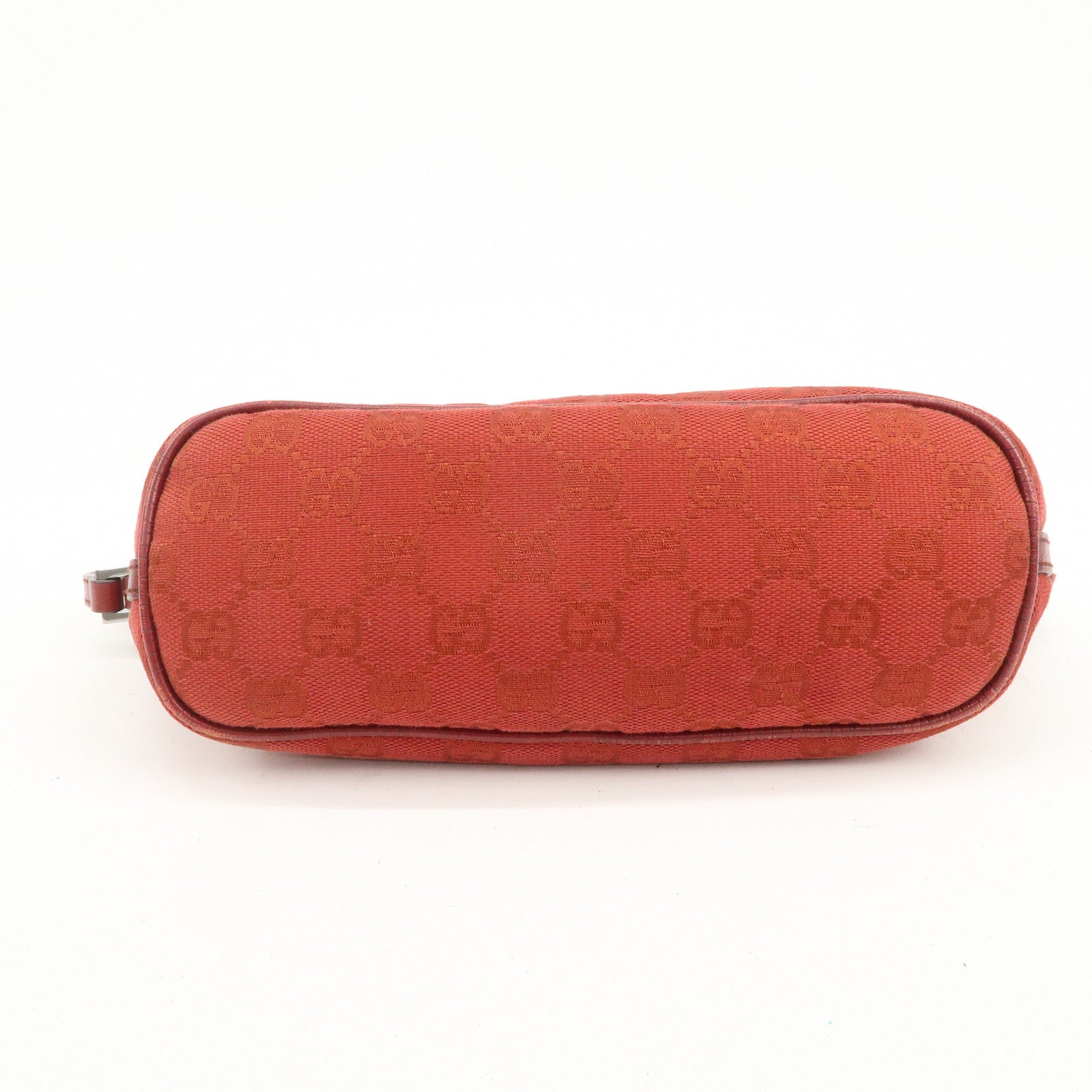 GUCCI Boat Bag GG Canvas Leather Accessory Poach Hand Bag Red 07198