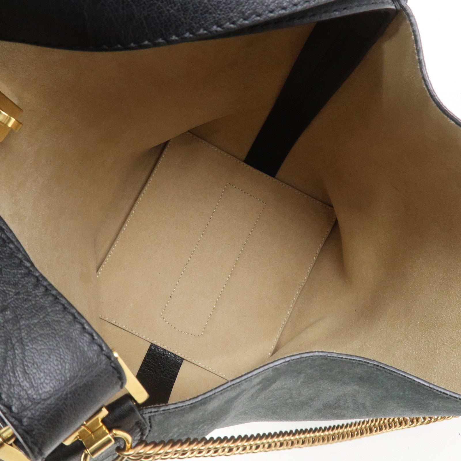 GIVENCHY Suede Leather Hand Bag Shoulder Bag Gray Bordeaux Black