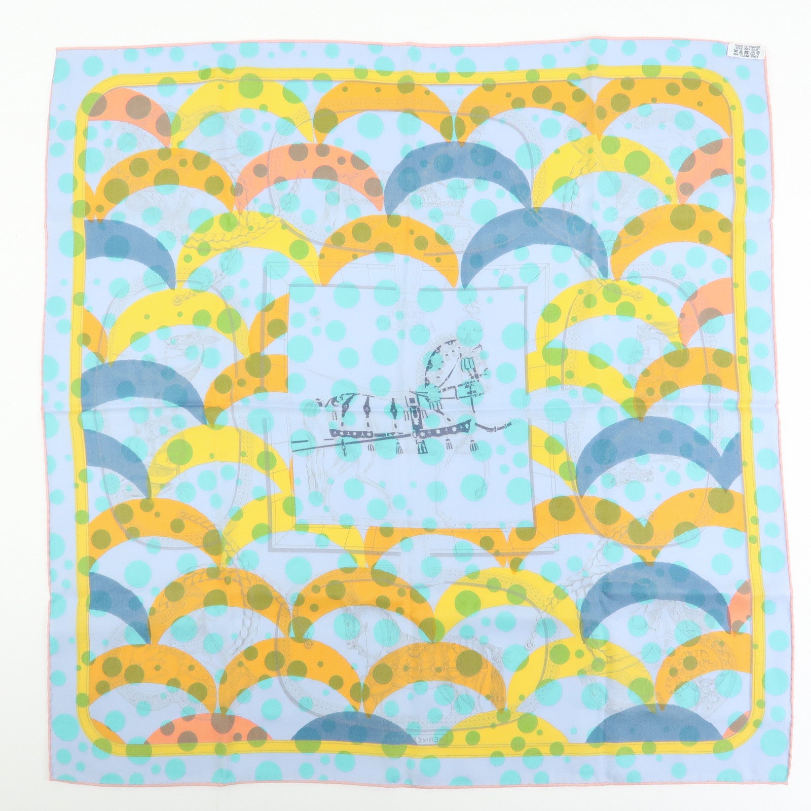 HERMES Carre 70 Silk 100% Scarf Tres Grand Apparat Blue Yellow