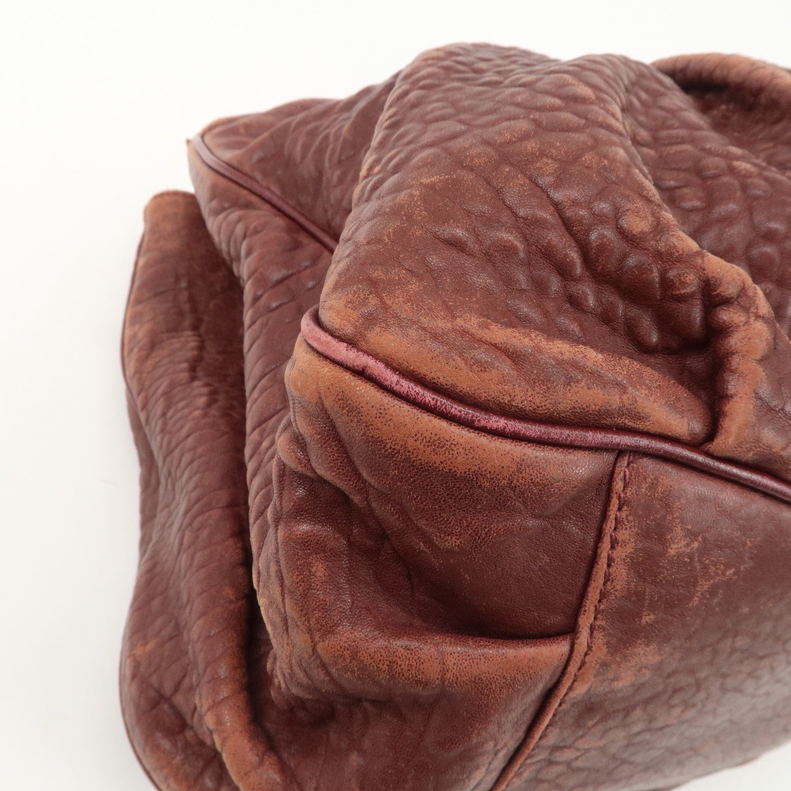 FENDI Mia Logo Leather Chain Tote Bag Shoulder Bag Bordeaux 8BR616