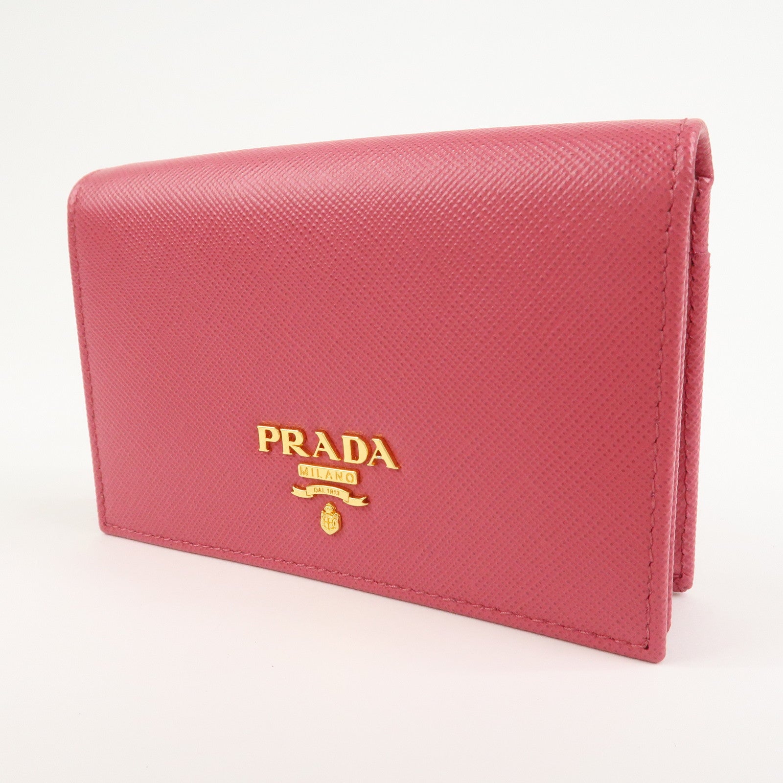 PRADA Saffiano Leather Logo Card Case Card Holder Pink 1M1439