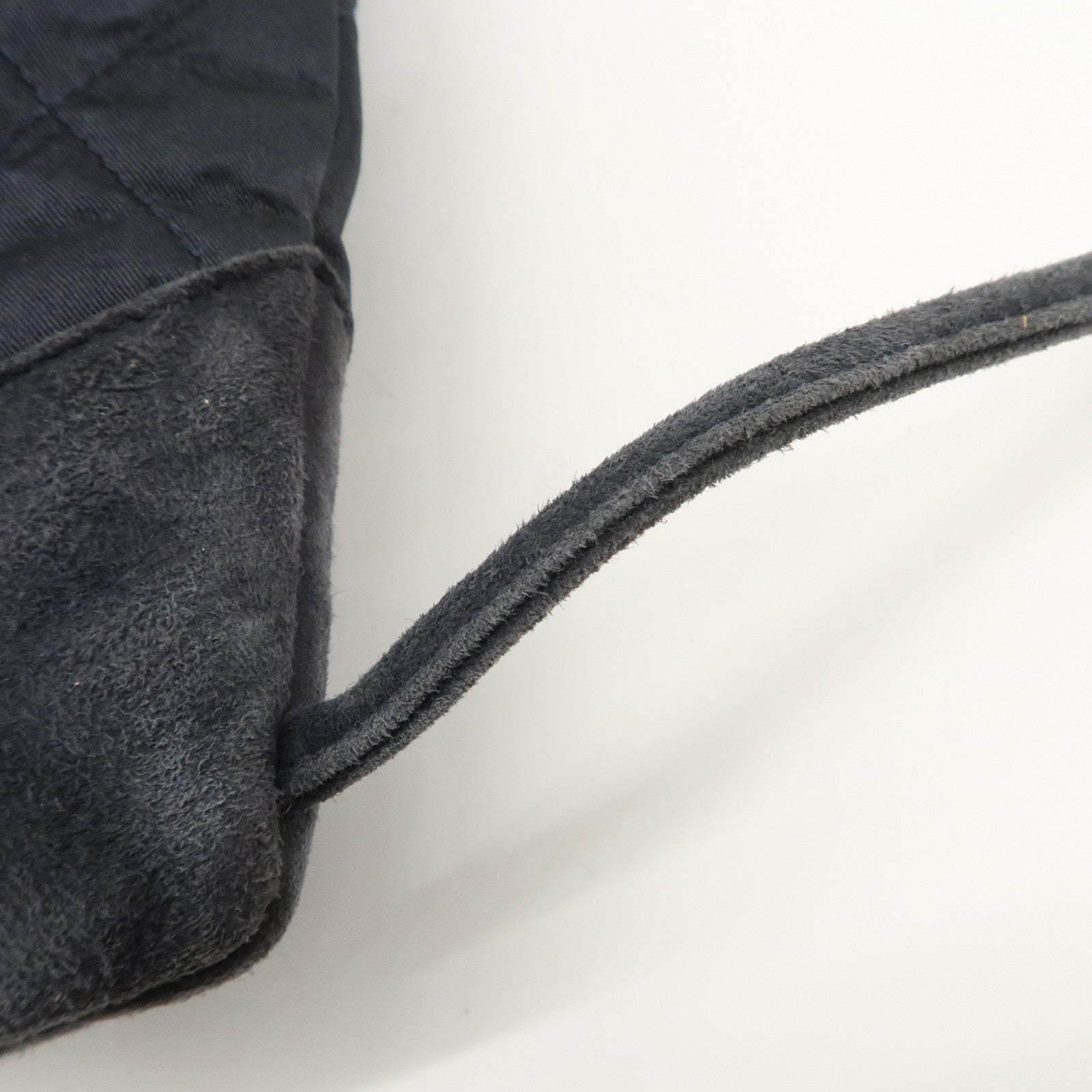 CHANEL Matelasse Satin Suede Drawstring Back Pack Black Used