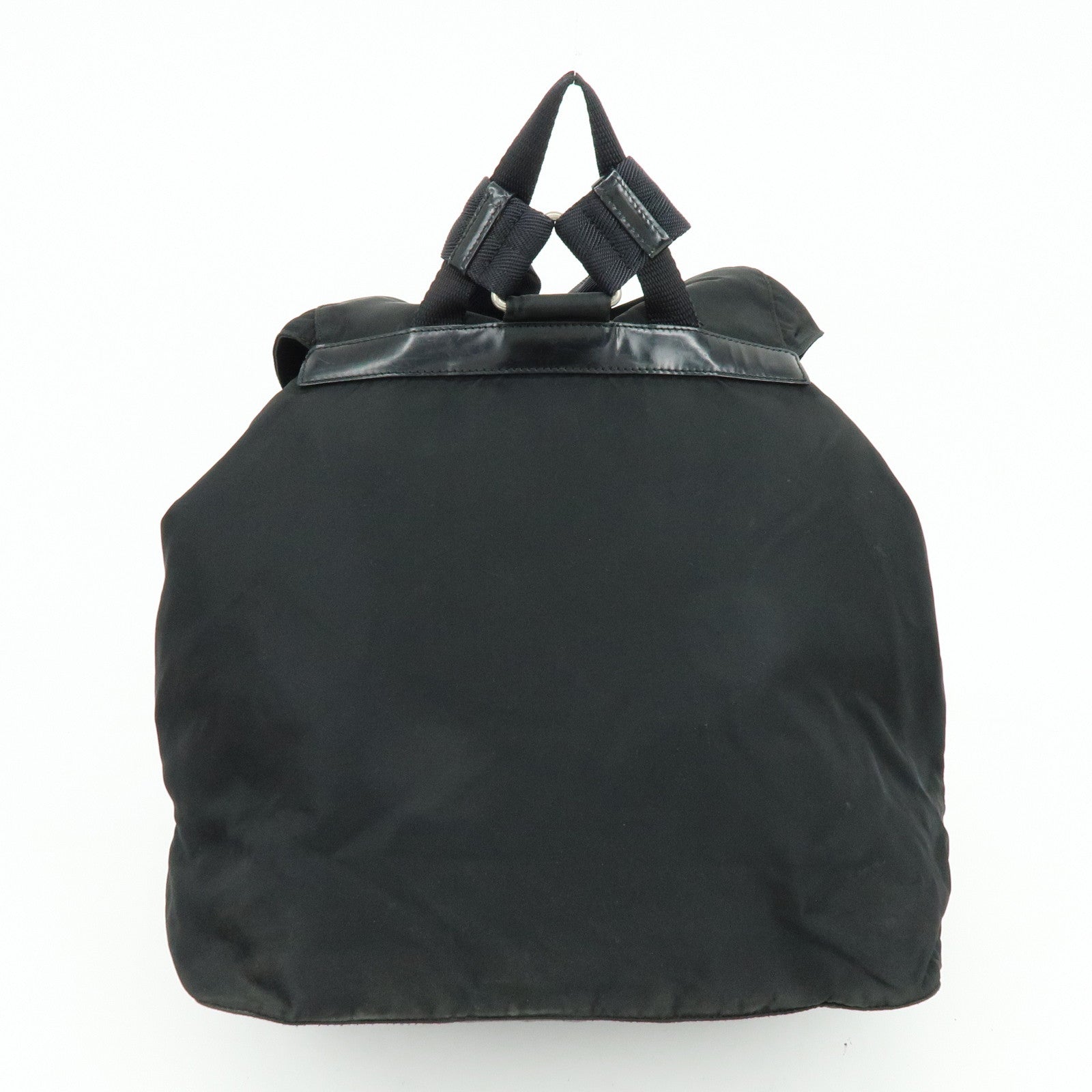 PRADA Triangle Logo Nylon Leather Backpack Rucksuck Black
