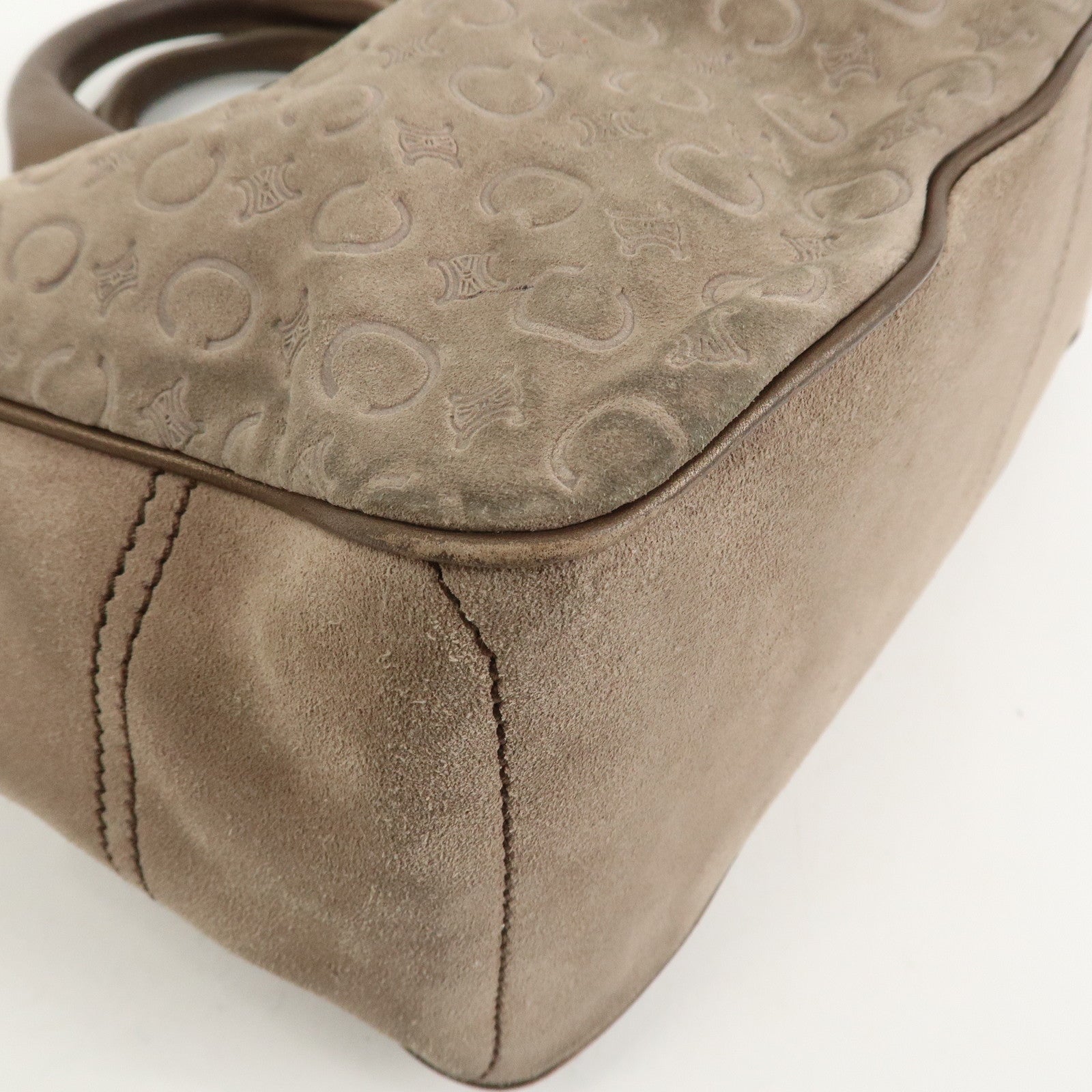 CELINE C Macadam Suede Leather Boogie Bag Hand Bag Beige Brown