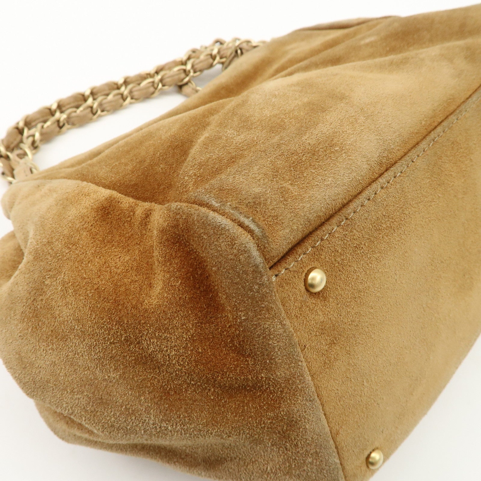 CHANEL COCO Mark Leather Suede Chain Shoulder Bag Beige Gold Used