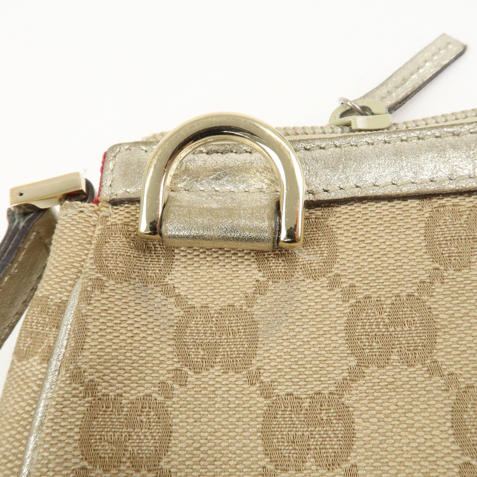 GUCCI Abbey GG Canvas Leather Pouch Hand Bag Beige Gold 145750
