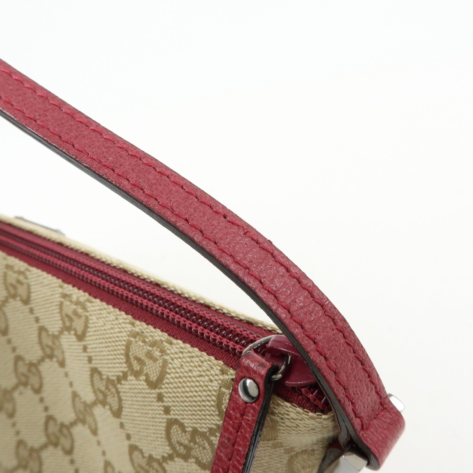 GUCCI Boat Bag GG Canvas Leather Hand Bag Beige Red 07198