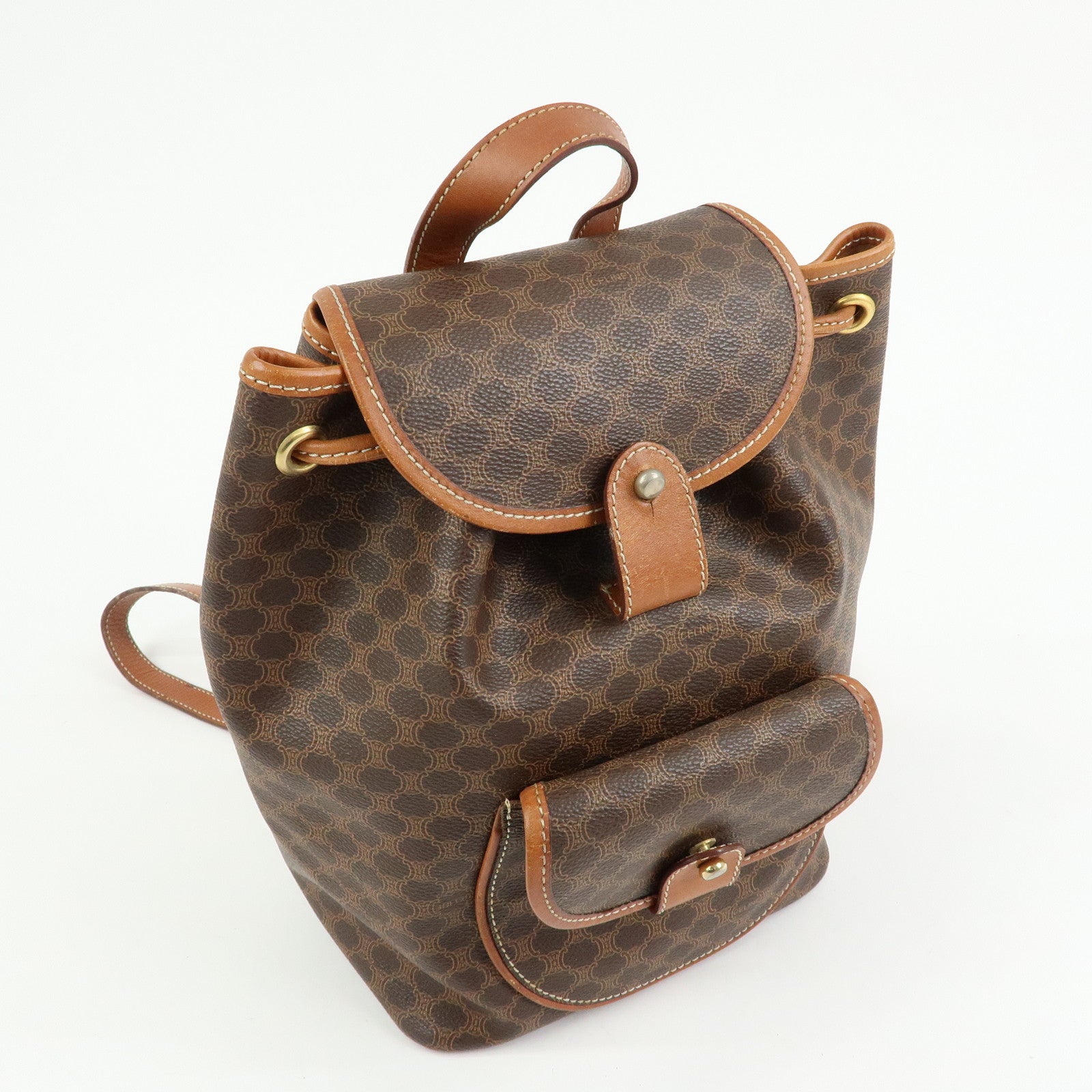CELINE Macadam PVC Coated Canvas Leather Backpack Brown