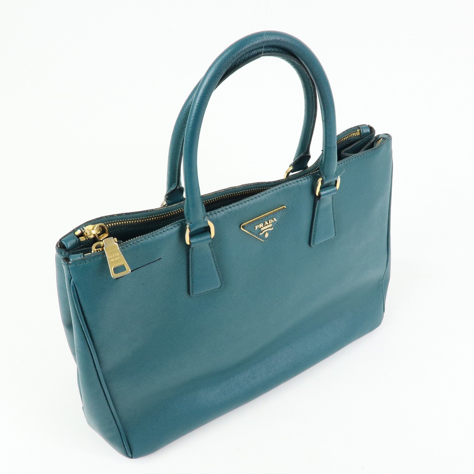 PRADA Triangle Logo Galleria Saffiano Leather Tote Hand Bag Green