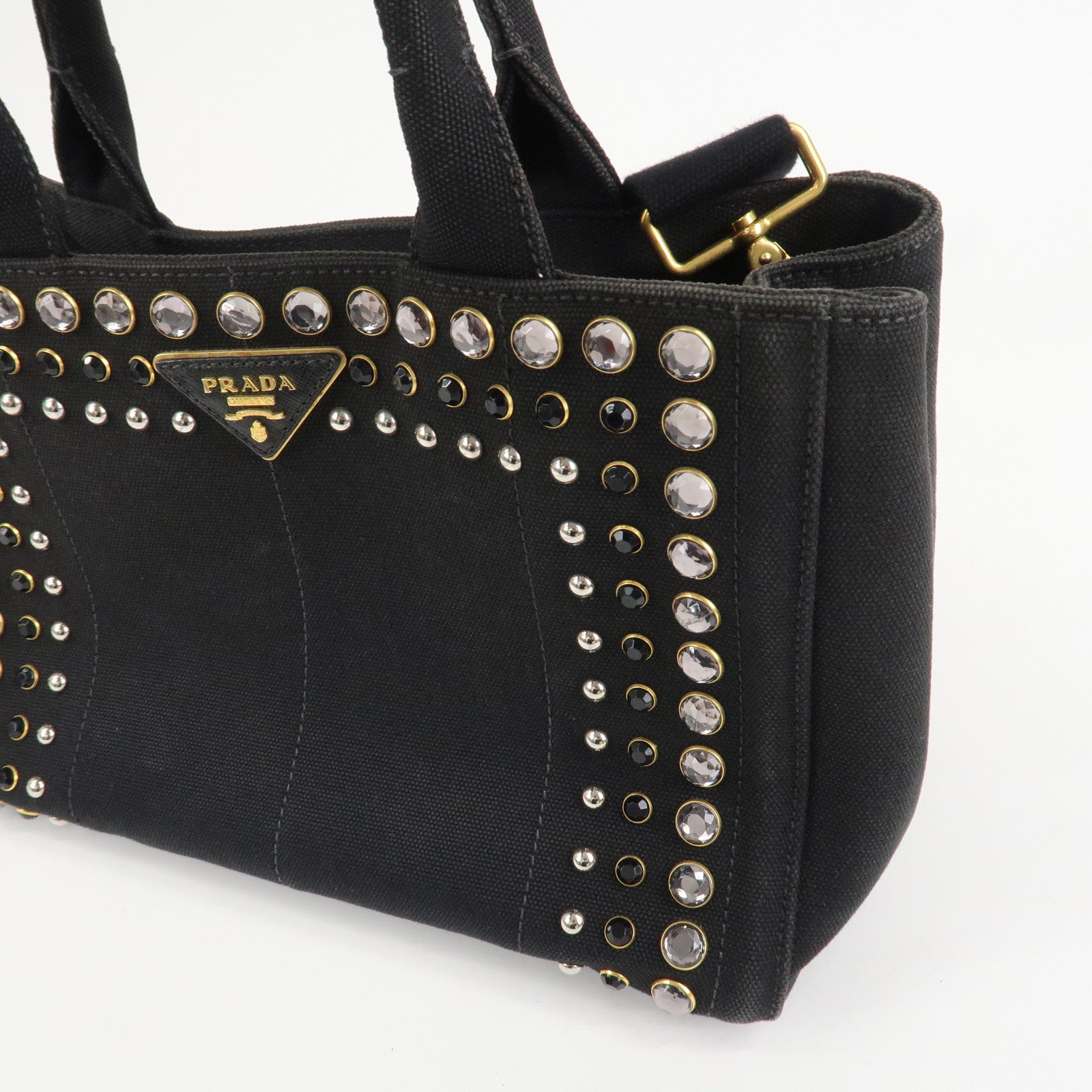 PRADA Triangle Logo Denim Canapa Bijoux 2Way Hand Bag Black B2642B