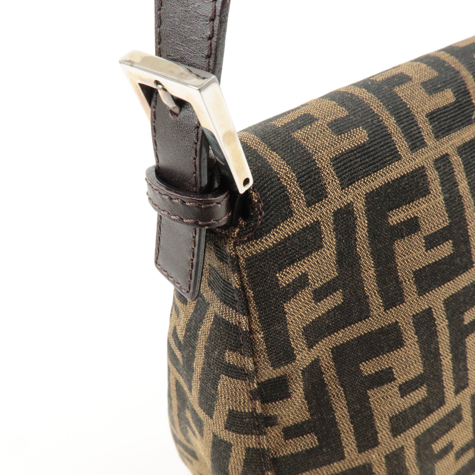 FENDI Mamma Baguette Zucca Canvas Shoulder Bag Black Brown 26325 Used