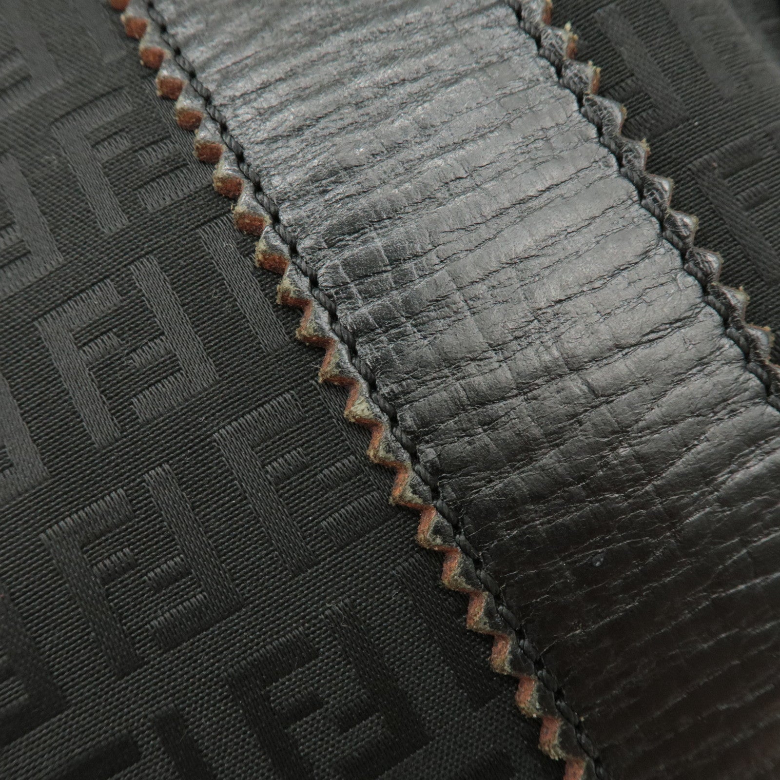 FENDI Zucchino Leather Canvas Tote Bag Hand Bag Black 8BH161 Used