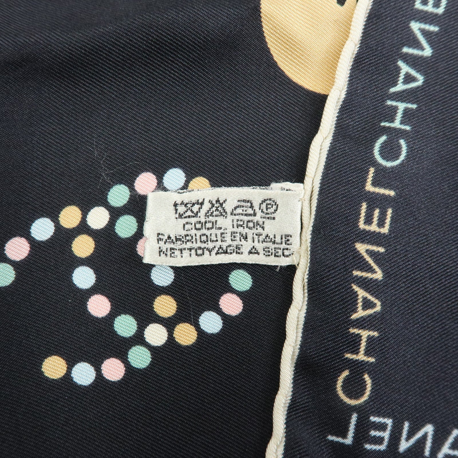 CHANEL No.5 Silk 100% Scarf Black Multicolor