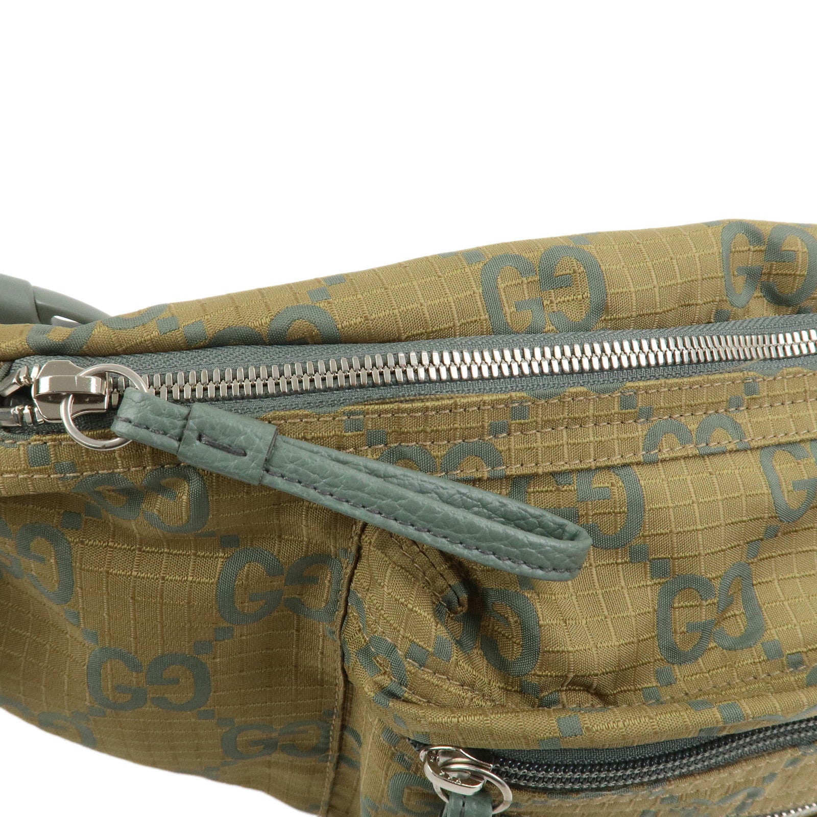 GUCCI GG Monogram GG Ripstop Leather Waist Bag Crossbody Bag Khaki