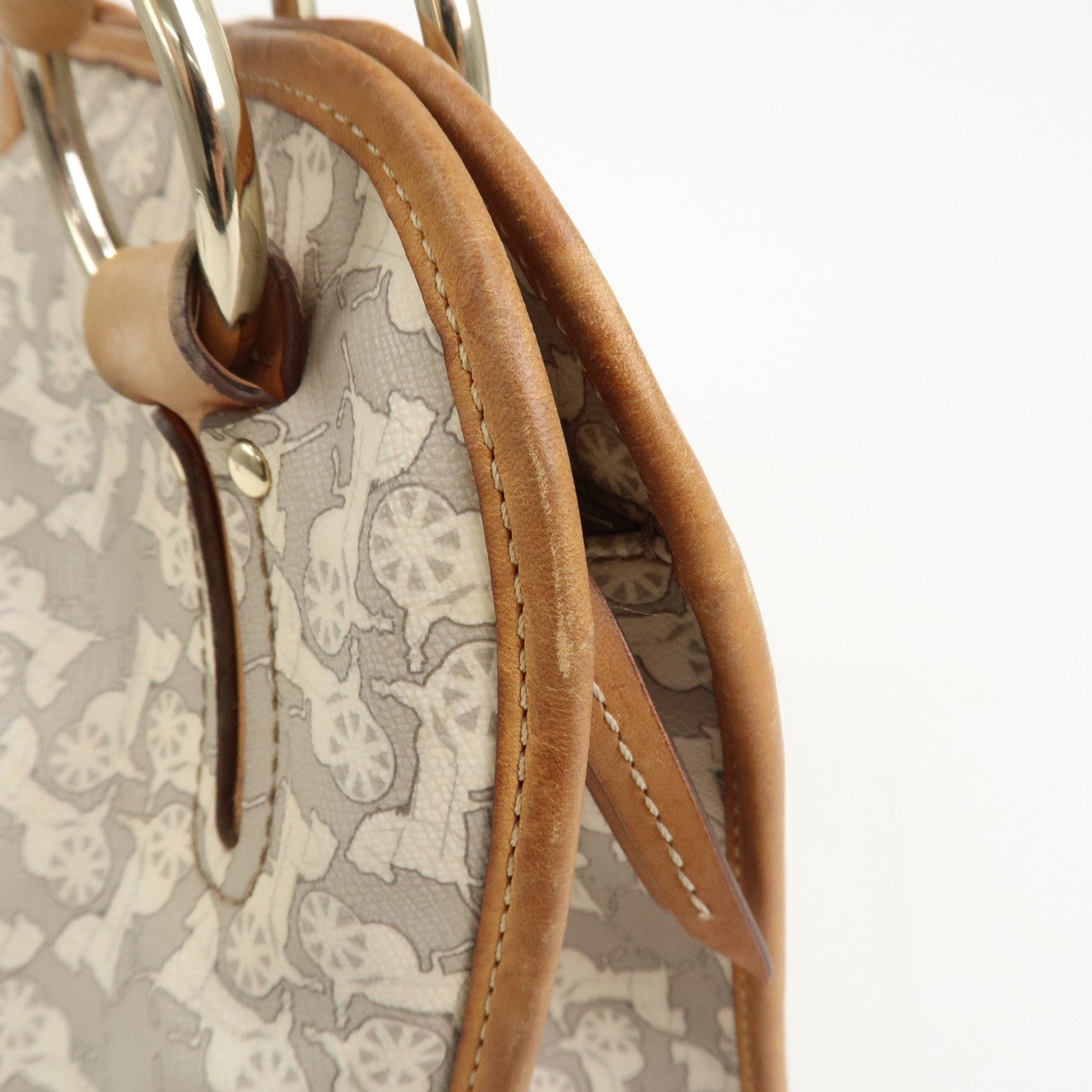 CELINE Logo Leather Hand Bag Shoulder Bag Gray Light Brown