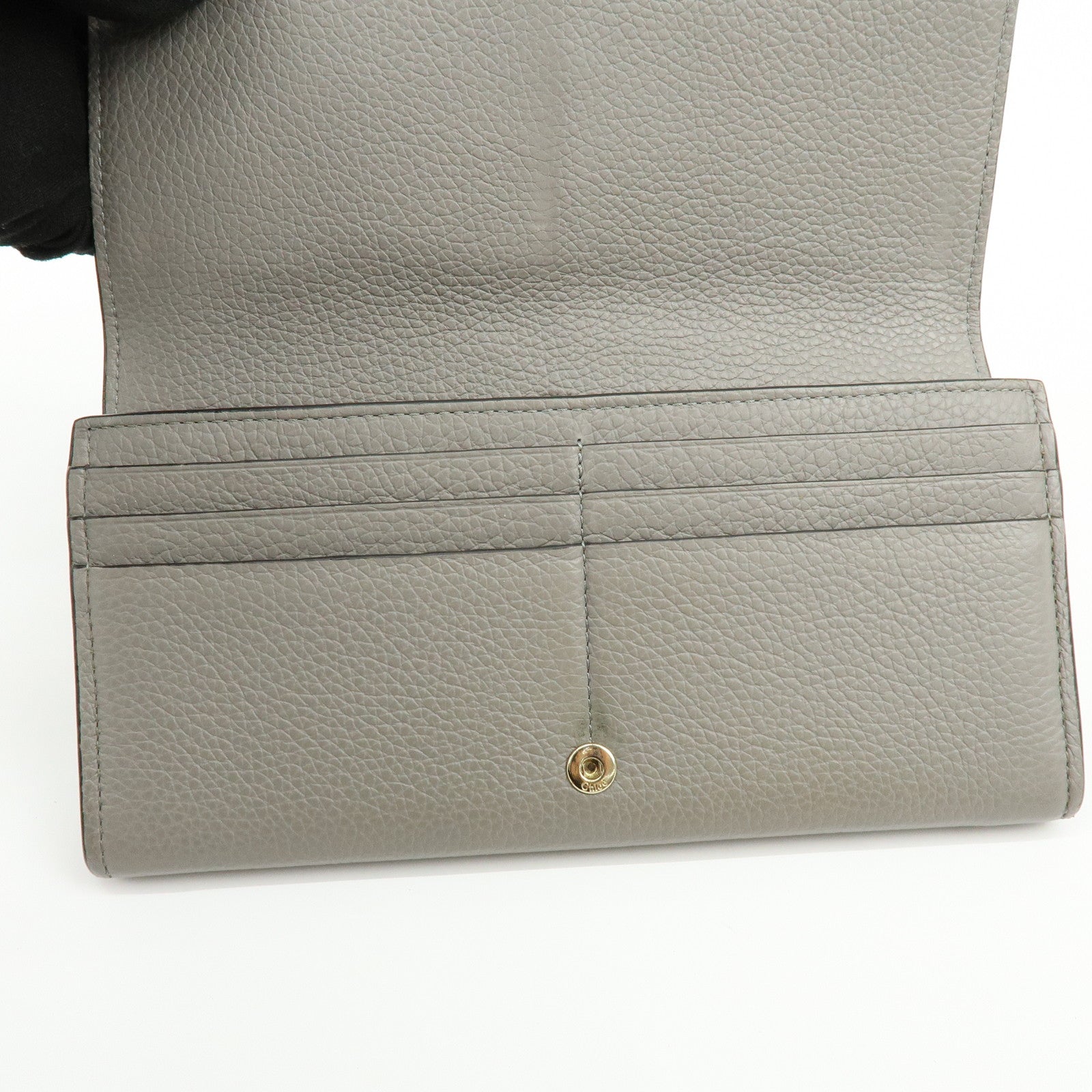 Chloe Alphabet Leather Flap Long Wallet C Charm Gray