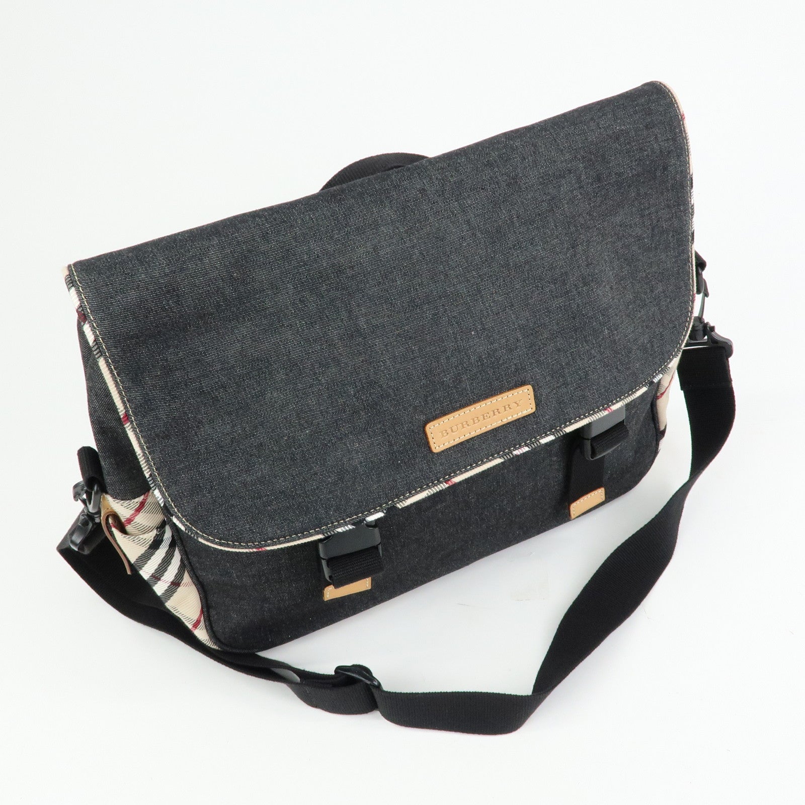 Burberry Nova Plaid Denim Canvas 2Way Shoulder Hand Bag Indigo Blue