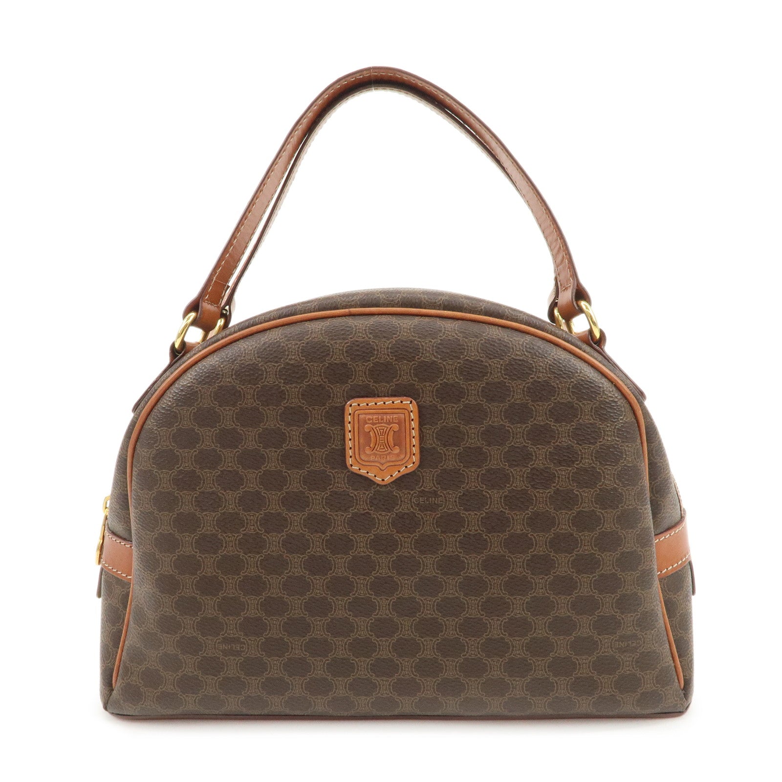 CELINE Macadam Logo PVC Leather Hand Bag Brown Gold