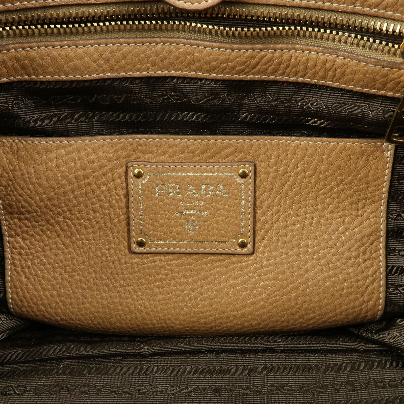 PRADA Vitello Daino Leather Tote Bag Shoulder Bag Brown BR4970