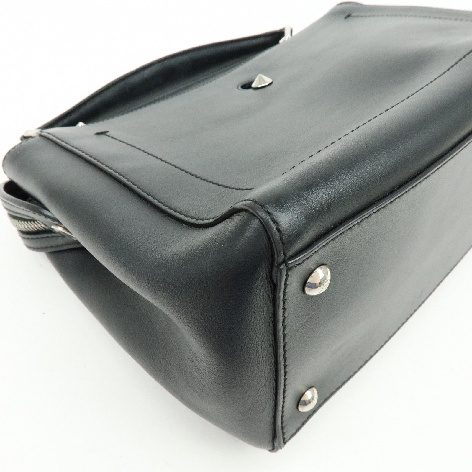 FENDI Dotcom Leather 2WAY Bag Hand Bag Shoulder Bag Black 8BN293